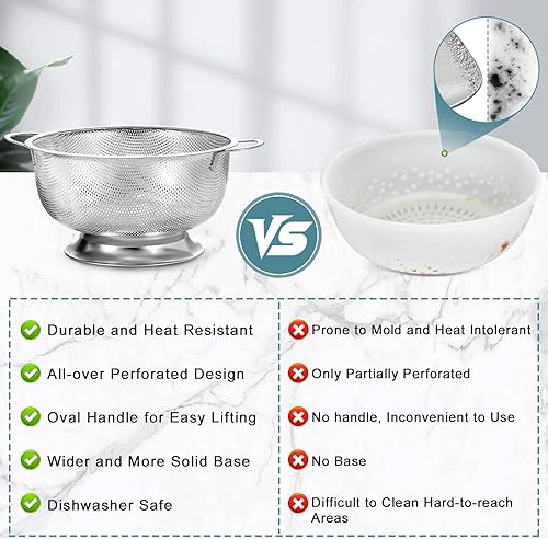 Miniatura 5 de Pleafind Colador de acero inoxidable 188 para cocina, 5 cuartos de galón y 3 cuartos de galón, colador de metal microperforado con asa, colador de