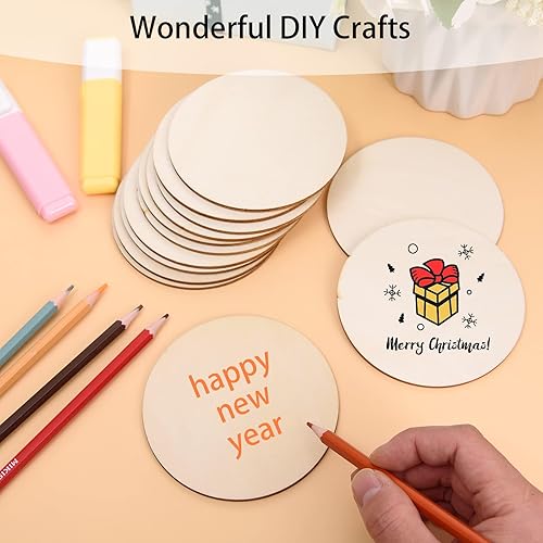 Miniatura 3 de 100 círculos de madera de 3 pulgadas para manualidades, círculos de madera sin terminar, recortes de disco de madera redondos naturales en blanco