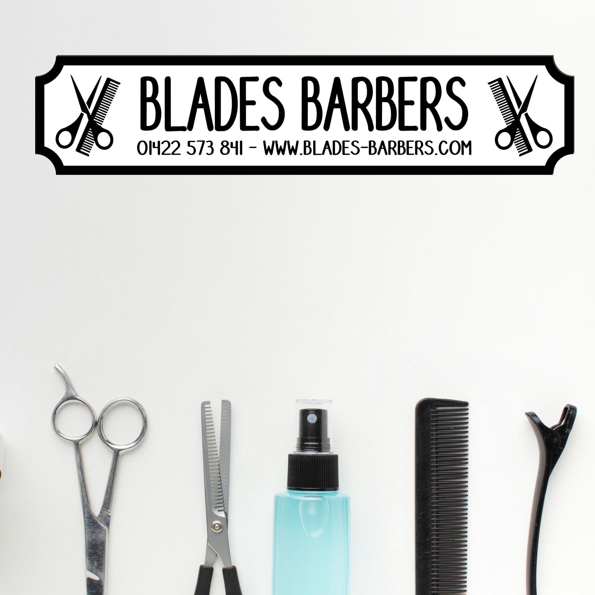 Custom Handmade Business Street Signs - Unique Hairdressers, Barber, Beauty Salon & Aromatherapy Business Name & Details Signs (Barbers - Black, MDF Wood - Medium 390mm x 85mm)