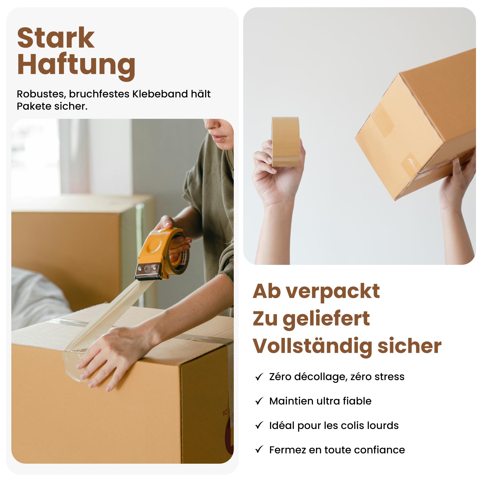 ELPACK Lot de 24 Rouleaux Ruban Marron Déménagement — Ruban Adhésif Emballage 50 mm x 66m Large Acrylique Silencieux pour Cartons Colis et Expédition