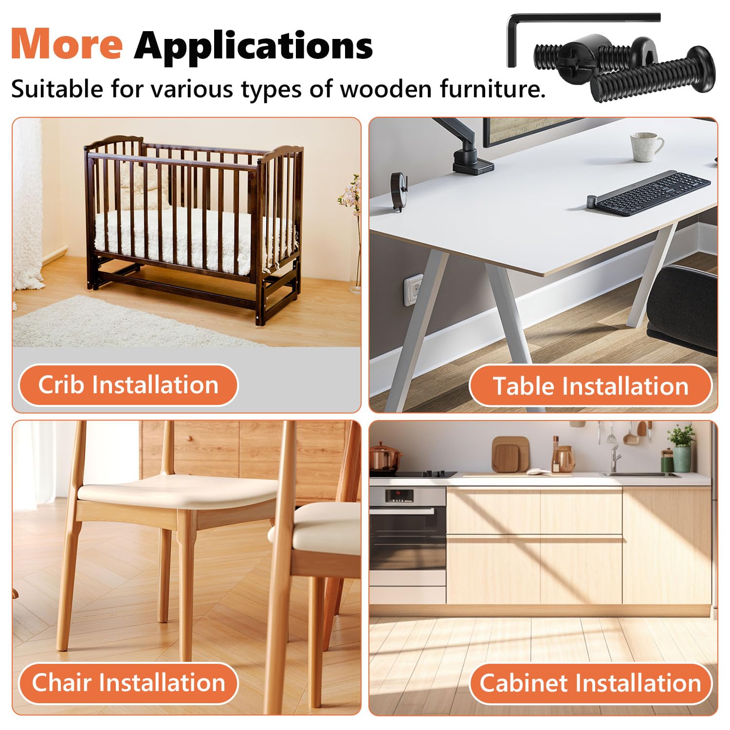 72PCS Crib Screws Hardware Replacement Kit, Baby Bed Frame Bolts & Barrel Nuts Set for Delta/Graco/Dream, Hex Drive Socket Cap Screws Barrel Nuts Set (M6*12mm/15mm/25mm/35mm/45mm/55mm/65mm/75mm) 72Pcs-M6 Black image 6 of 6 B0D815WYRW