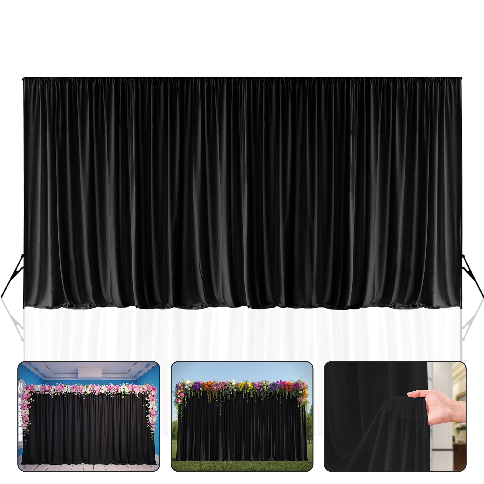 Rideau de fond en élasthanne - Tissu polyester infroissable pour photographie, mariage et décoration d'événement - Drapé extensible pour fête prénatale, fête et fond de scène - Noir 3 x 6 m