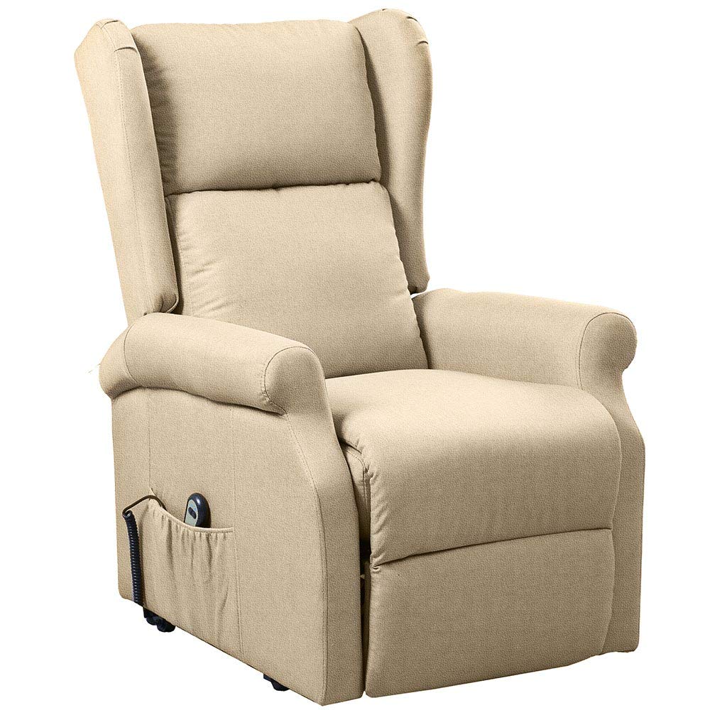 BAKAJI Poltrona Alzapersona Elettrica Motorizzata Reclinabile in Similpelle Ecopelle con Tasca Porta Telecomando per Anziani e Persone Disabili (Beige)