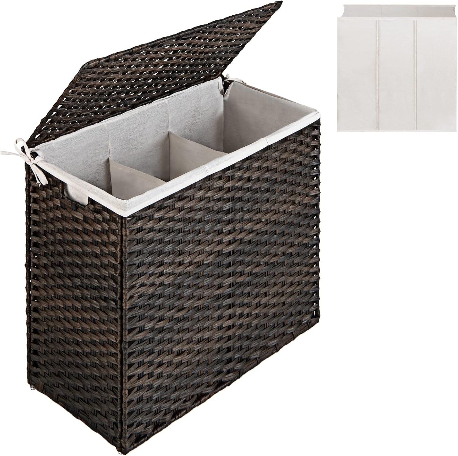 COSTWAY 3 Compartment Laundry Basket, 110L Foldable PE