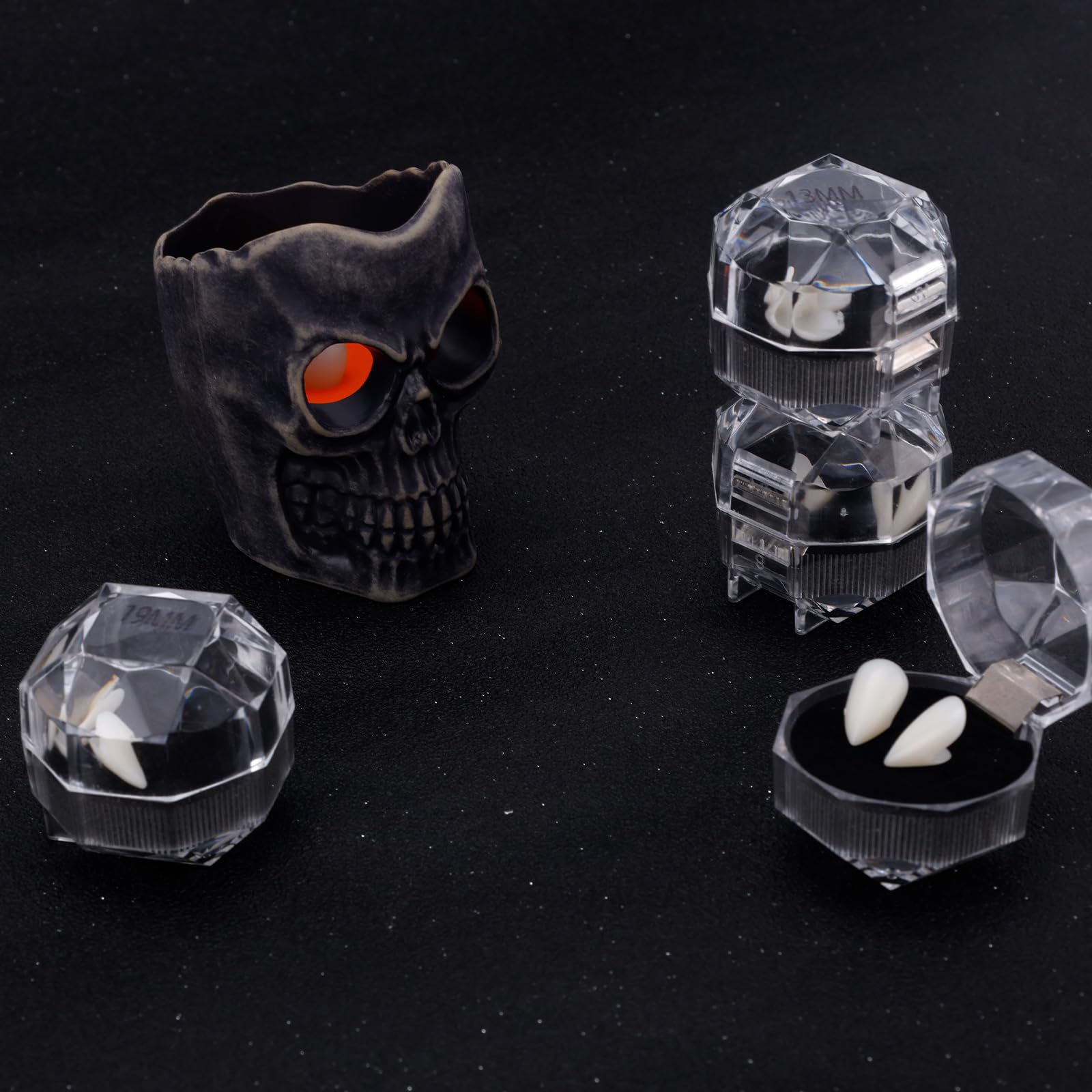 4 works Vampire Fangs for Halloween Cosplay 4 Sizes Horror False Fake Vampire Teeth Cosplay Fangs for Halloween Party Accessories (White) - Image 3