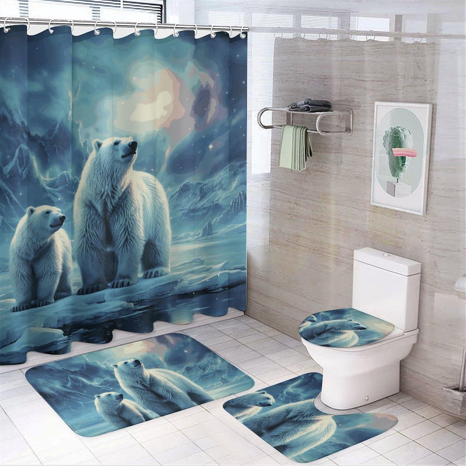 Rideaux de douche anti-éclaboussures avec ensemble de tapis de bain protecteurs pour sol sec