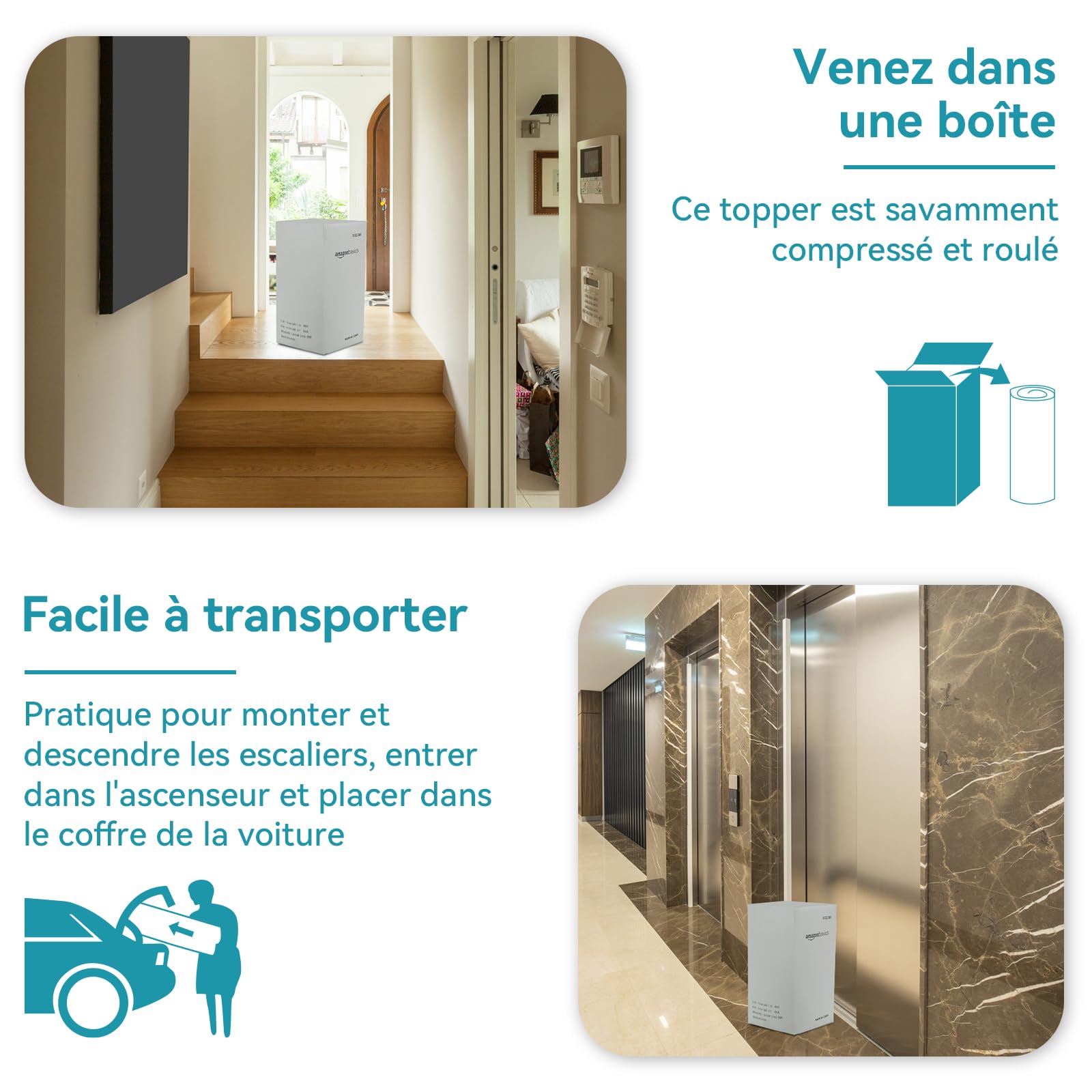 Amazon Basics Surmatelas de Mousse à Mémoire de Forme avec Sangles, 160 x 200 x 5 cm, Blanc