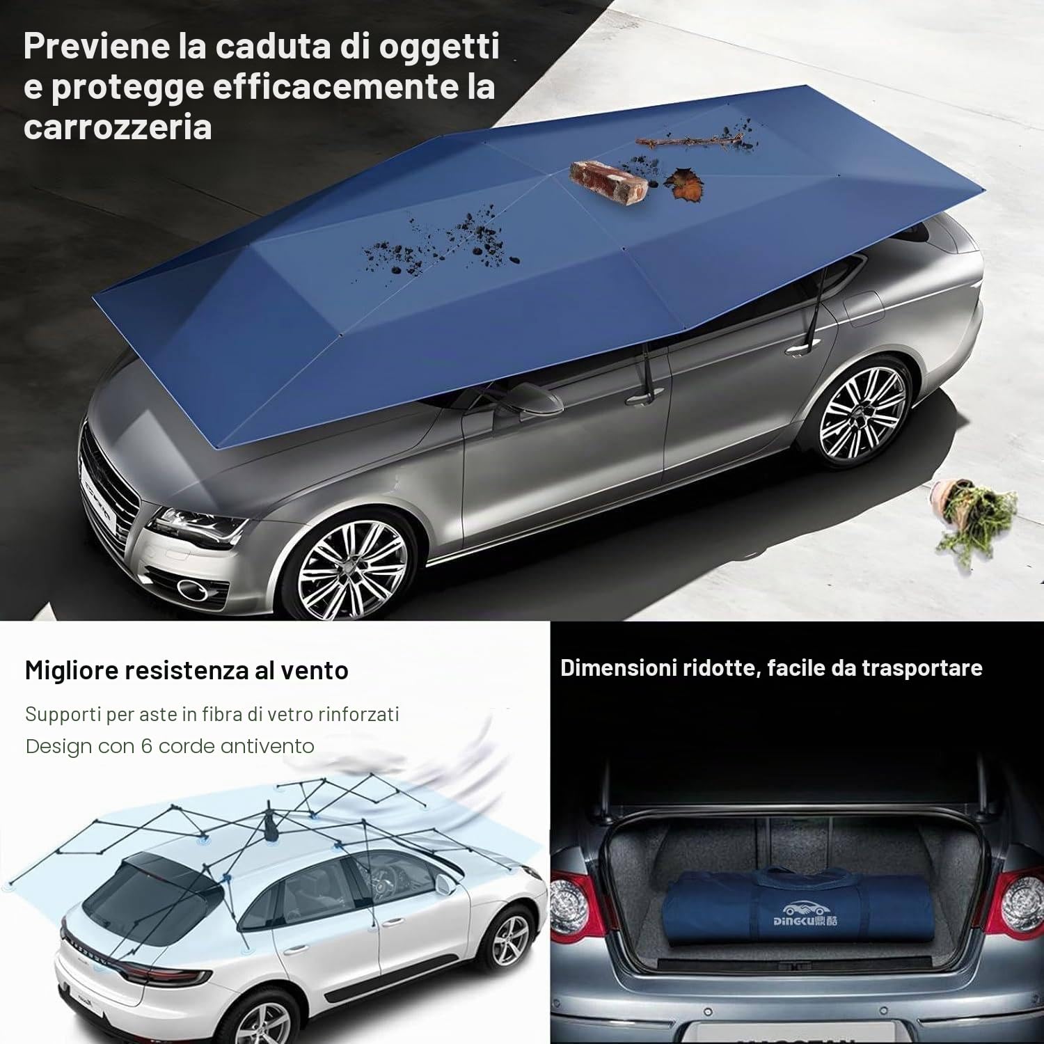 Tenda da Tetto, Tenda Ombrello per Auto Completamente Automatica, Riparo Mobile per Auto, Copertura Protettiva Anti-UV Piegata Portatile, Impermeabile, Vento, Neve, Grandine,Navyblue-450x230cm