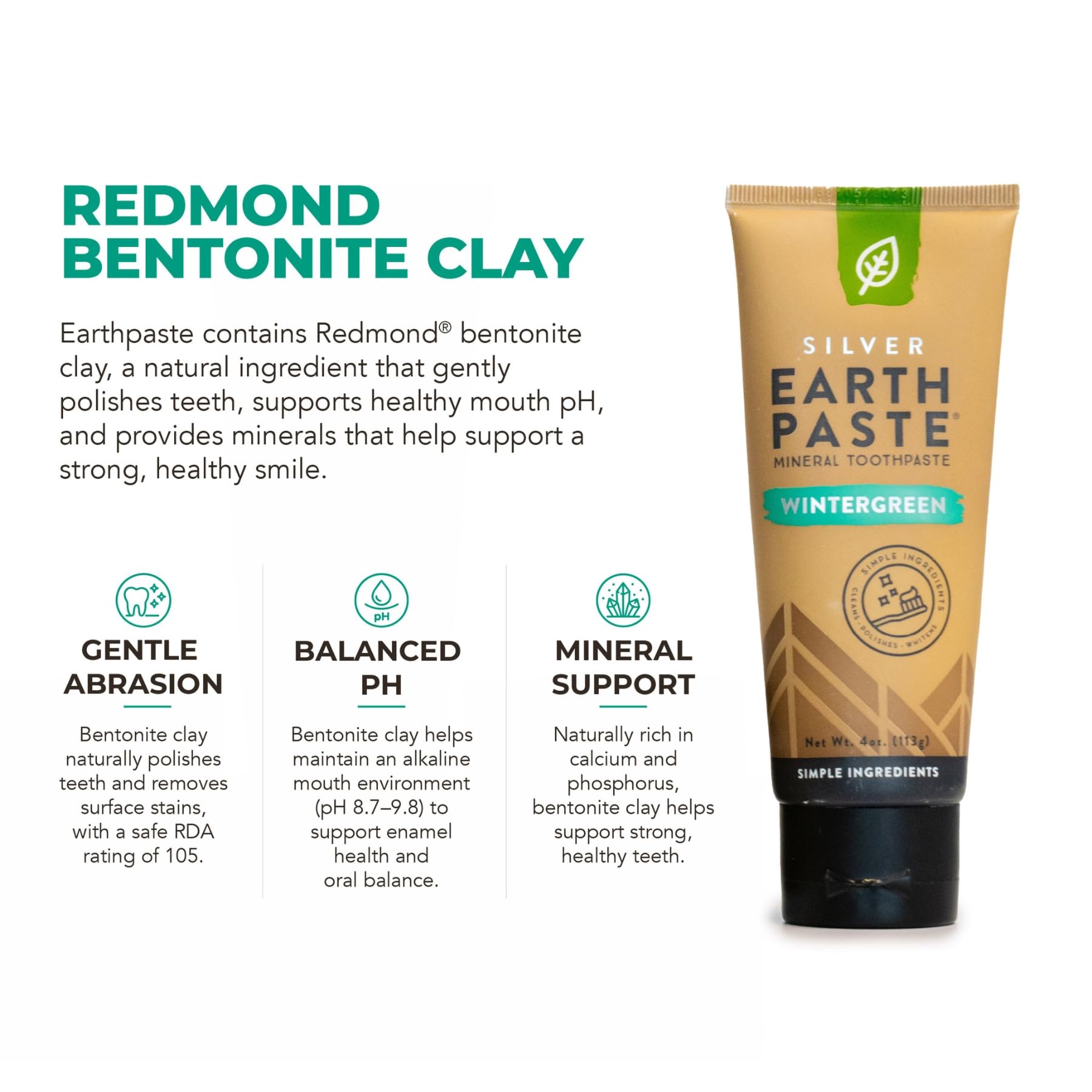 Redmond Earthpaste with Silver - Natural Non-Fluoride Toothpaste