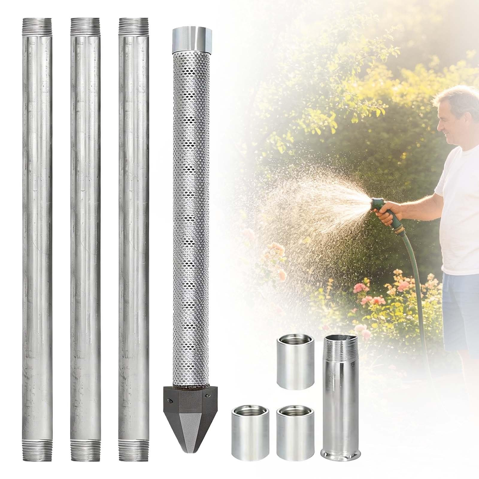 Kit De Perforación De Pozo Poco Profundo, Kit De Punta De Pozo, Tubería Galvanizada De Alta Resistencia Y Punta De Hierro Fundido, Filtro De Malla 60, Acceso A Agua(1+3 Pipes–4m (13ft))