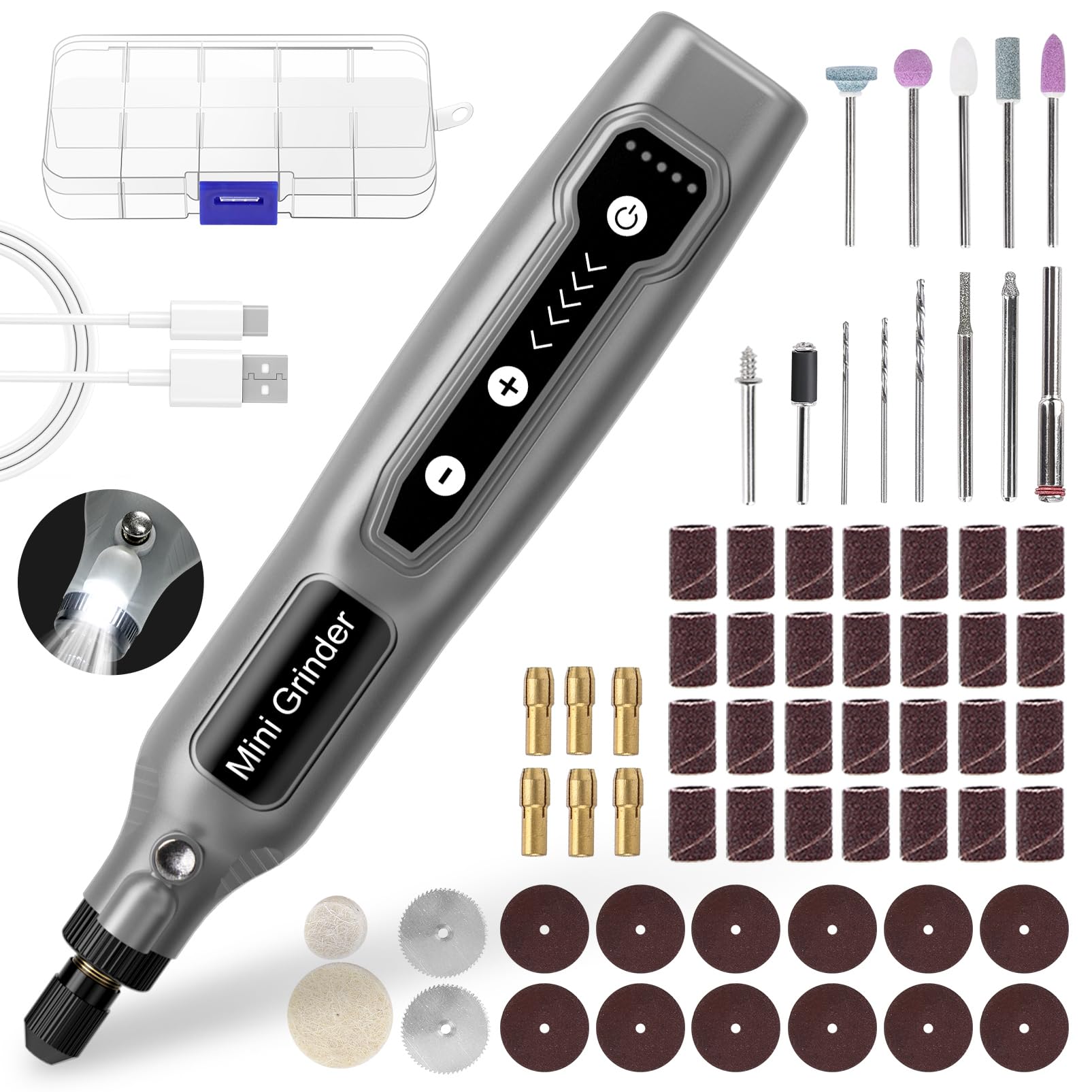 Mini Cordless Rotary Tool Kit: 18000 RPM High Speed Power USB Rechargeable Multi Tool, Portable Mini Grinder with LED Light for DIY Engraving Grinding Polishing Cutting Sanding