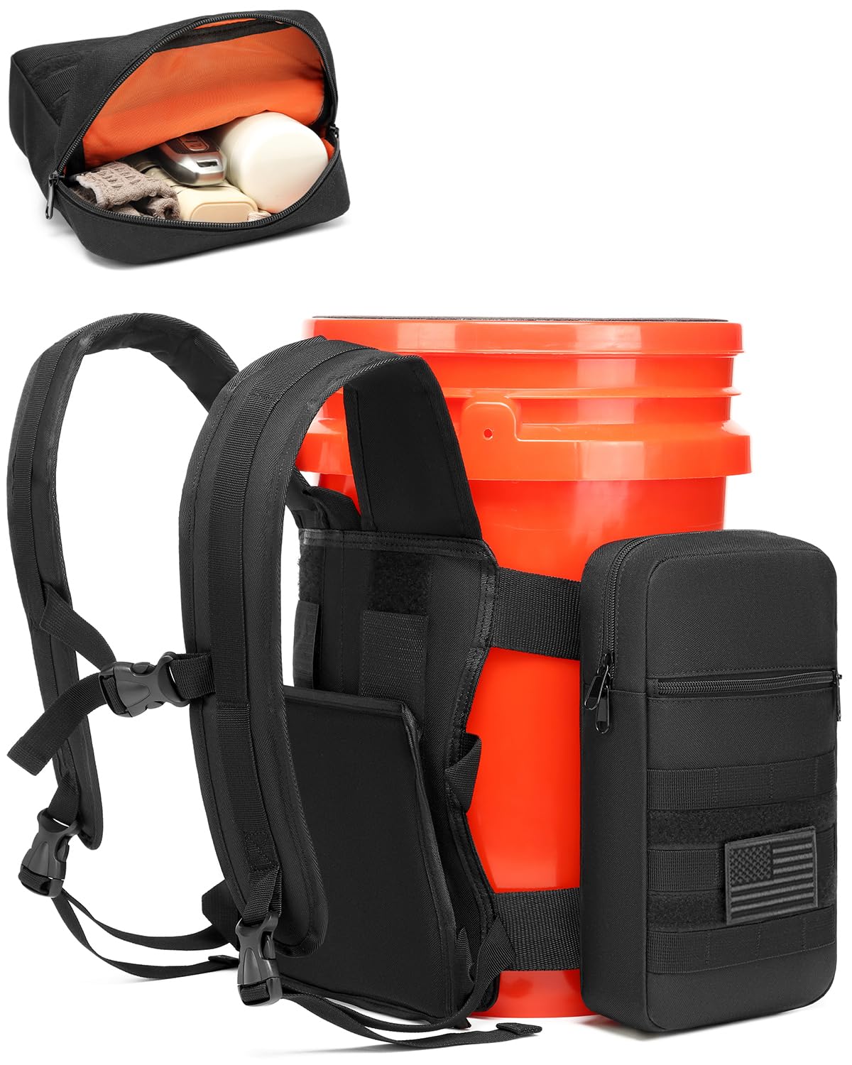 SunForMorning Backpack for 5 Gallon Buckets - Universal Bucket Organizer with Pocket for Hunting, Fishing, Apple Picking, Baseball & Ice Fishing, Black
