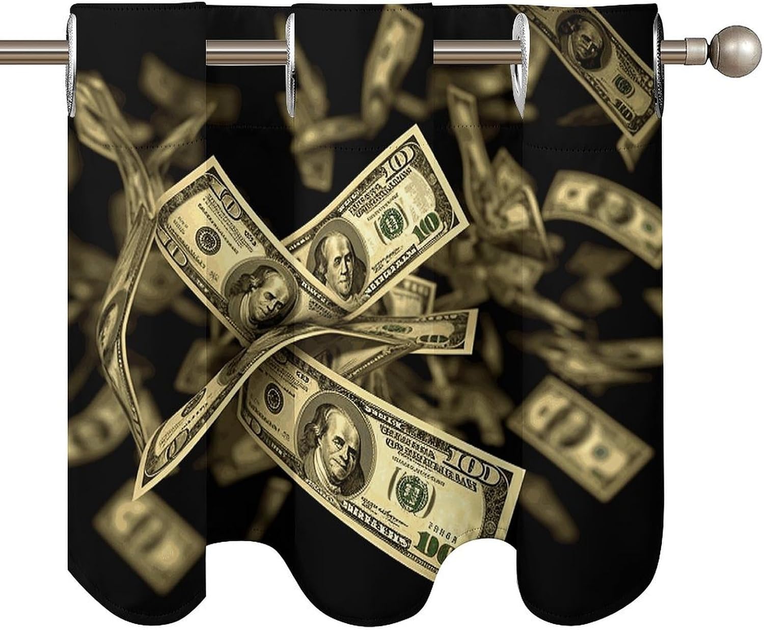 Dollar Sign Money Curtain 2 Panels, Polyester Fiber, Blackout Insulated Window Curtain, Curtain Valance for Kitchen Dining Room Living Room Cafe Small Window 52 * 18.1 Inches