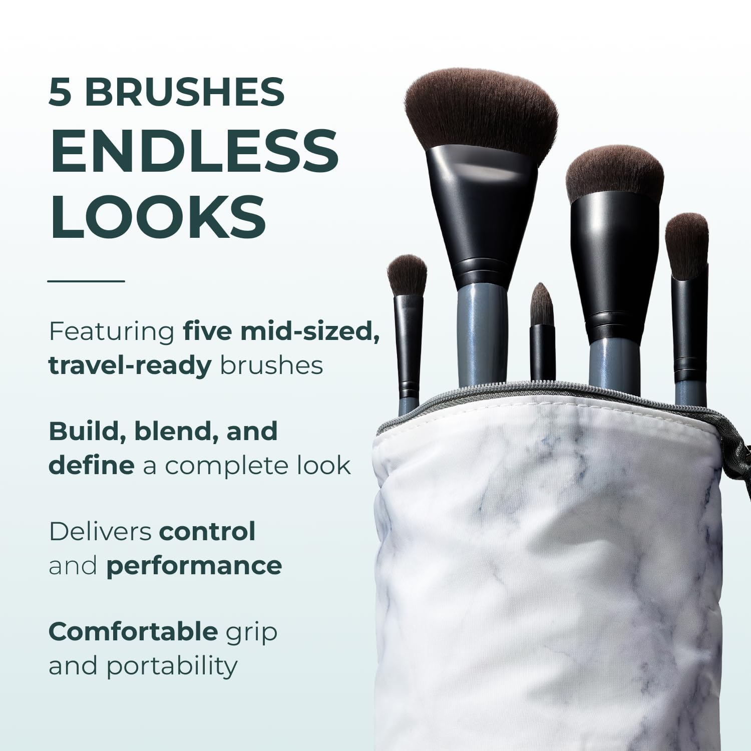 Rose and Ben Beauty Essential Travel 5-częściowy zestaw pędzli | profesjonalny pędzel do makijażu płynnego i kremowego | bez okrucieństwa