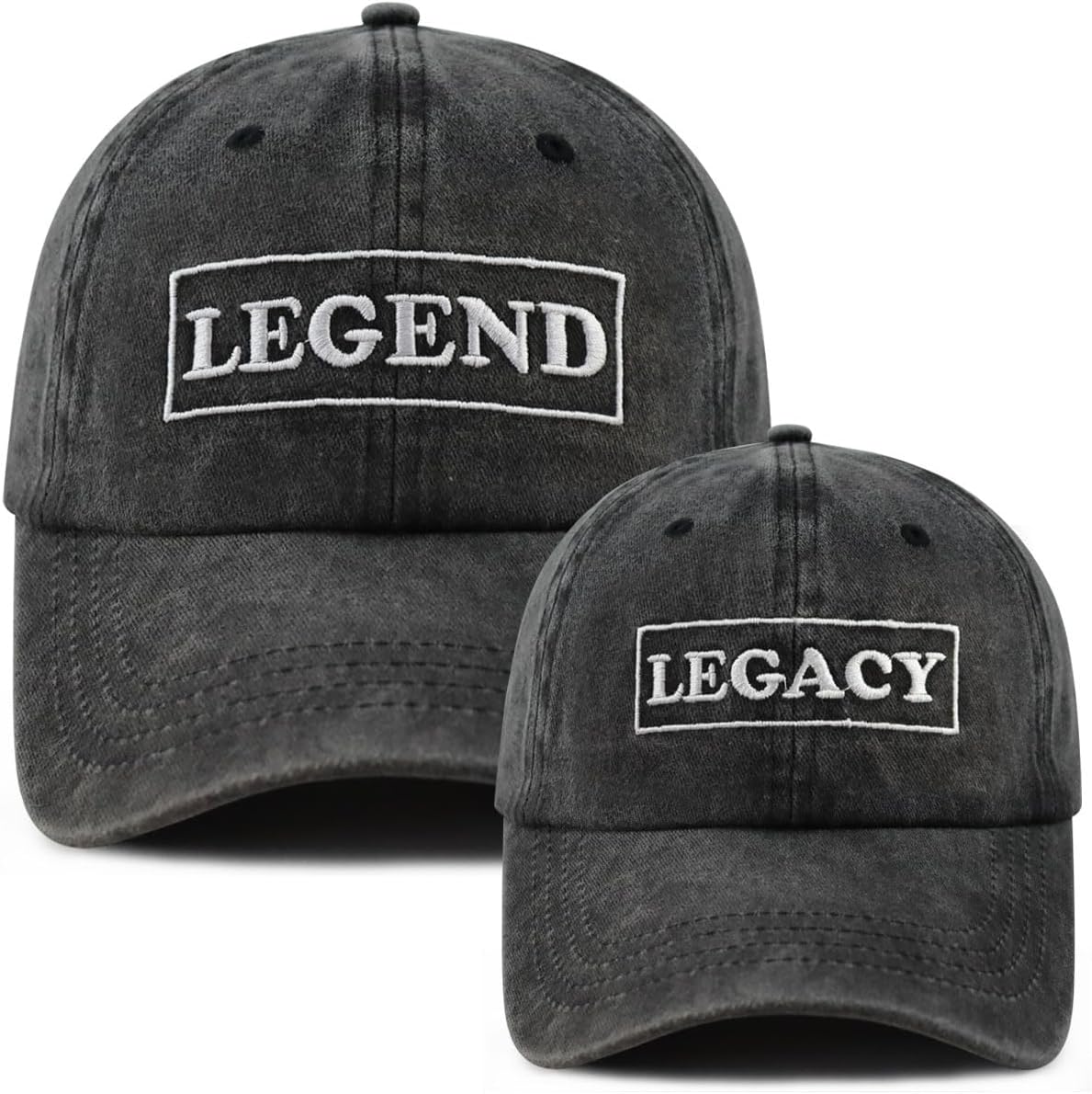 2PCS Legend and Legacy Baseball Cap for Dad Son, Adjustable Cotton Leather Patch Parent-Child Hat…