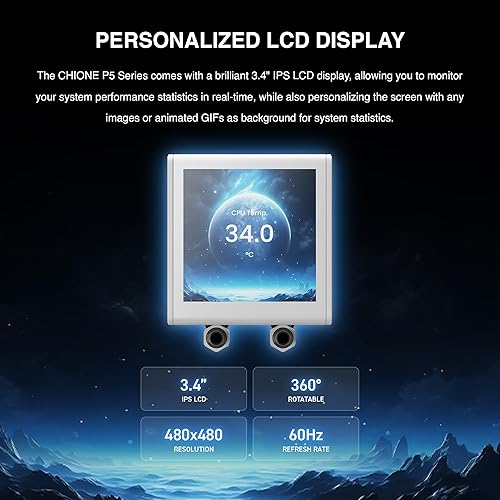 Miniatura 3 de GAMDIAS CHIONE P5-360 - Enfriador líquido de CPU, AIO de 12.14 pulgadas con LCD IPS personalizable de 3.4 pulgadas, bomba magnética giratoria,