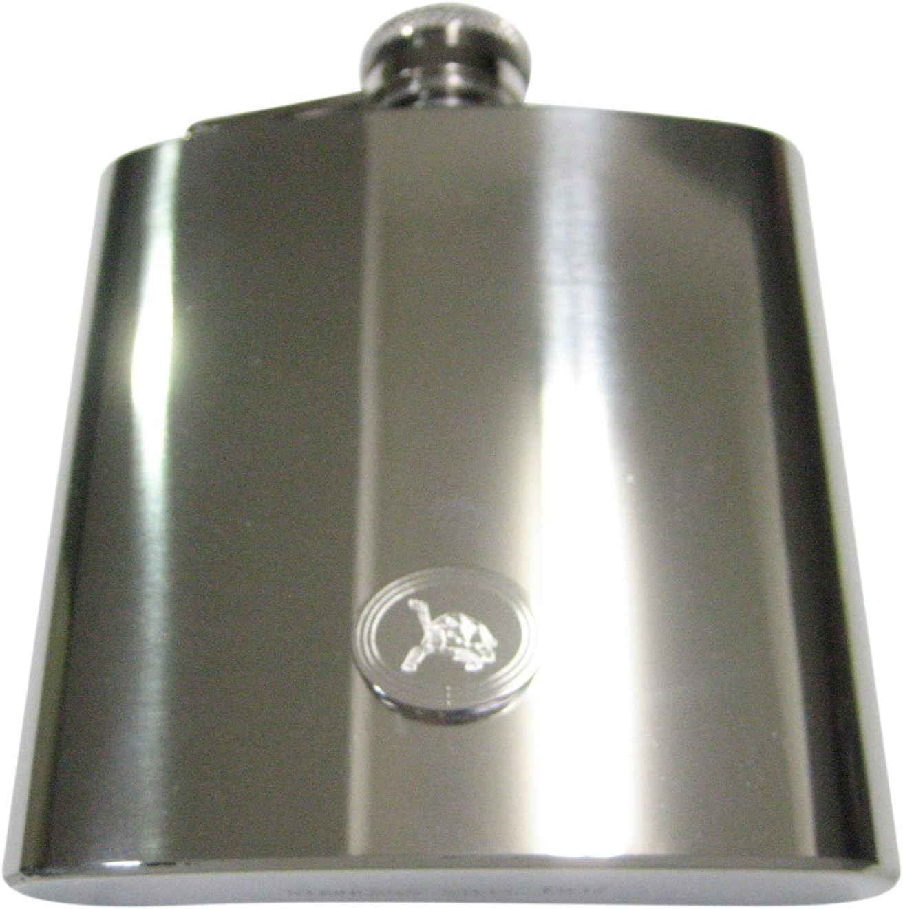 Kiola Designs Silver Toned Etched Oval Tortoise Turtle 6 Oz. Stainless Steel Flask