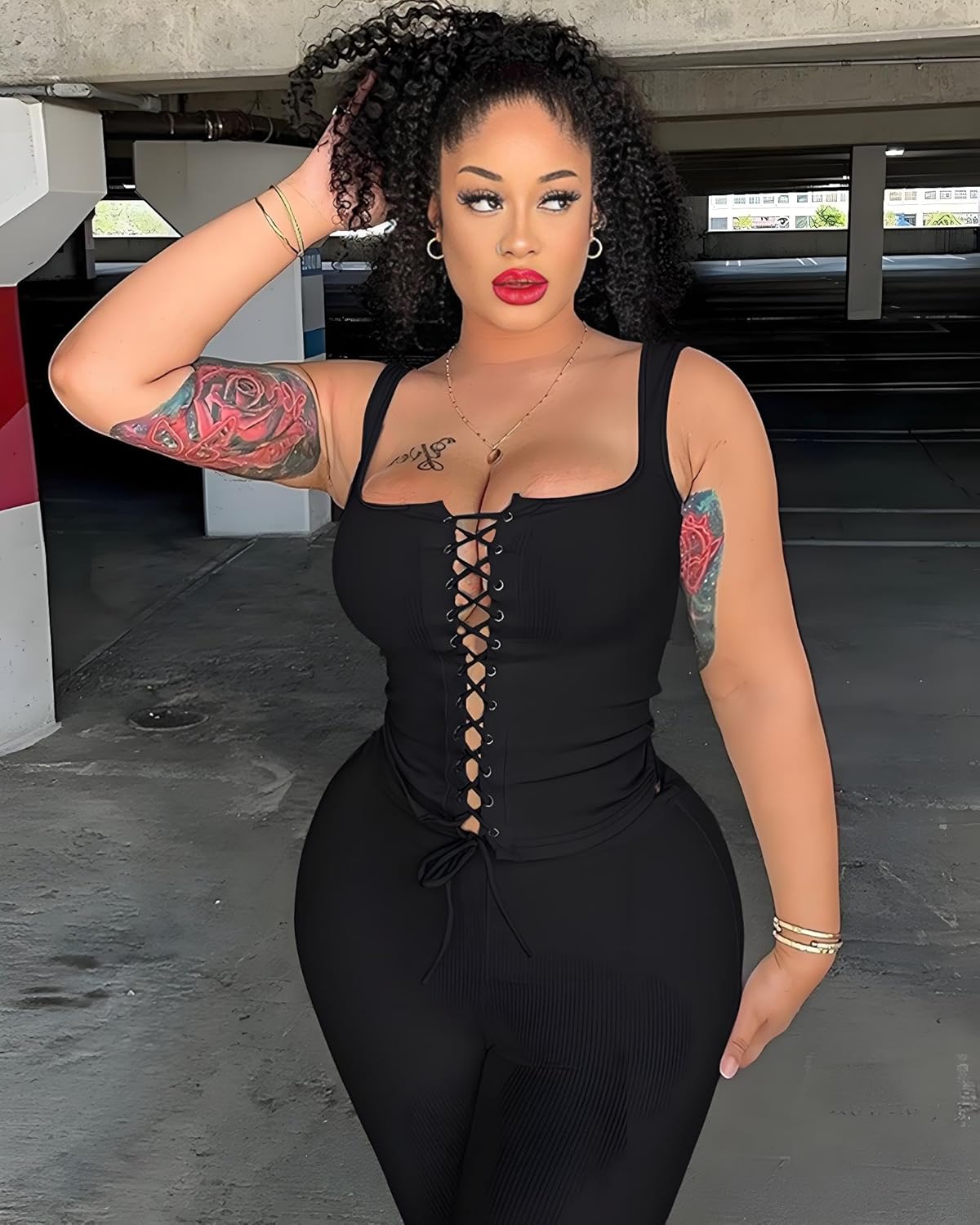 Two Piece Sets for Women Summer Workout Set Sleeveless Sexy Tie Down Tank Top Bodycon Capri Pants Sets Club Outfits - Image 5