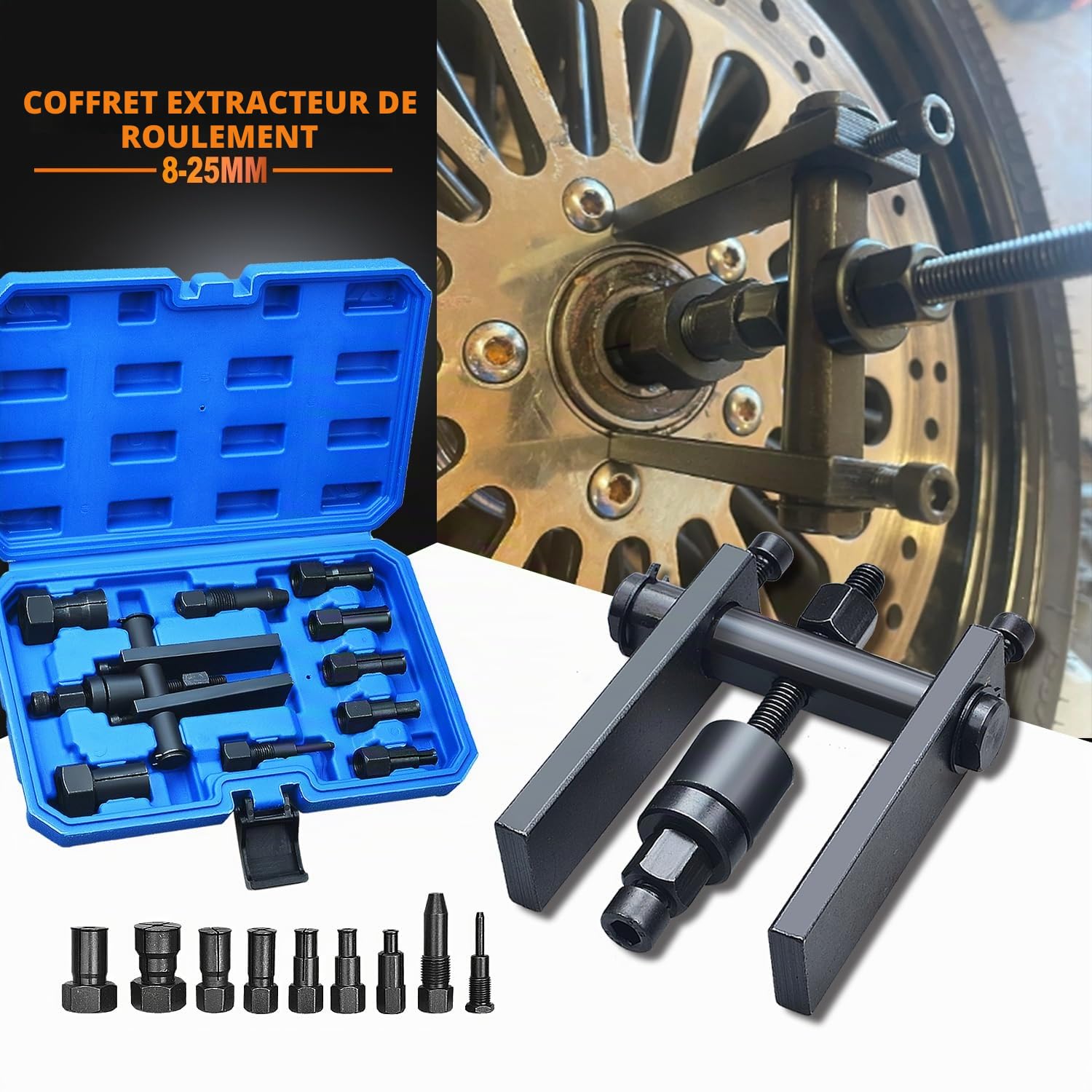 8-25mm Extracteur de Roulement Interieur avec Extracteur à Deux Mâchoires Trou Borgne Arrache Roulement puor vélos, Motos et Voitures