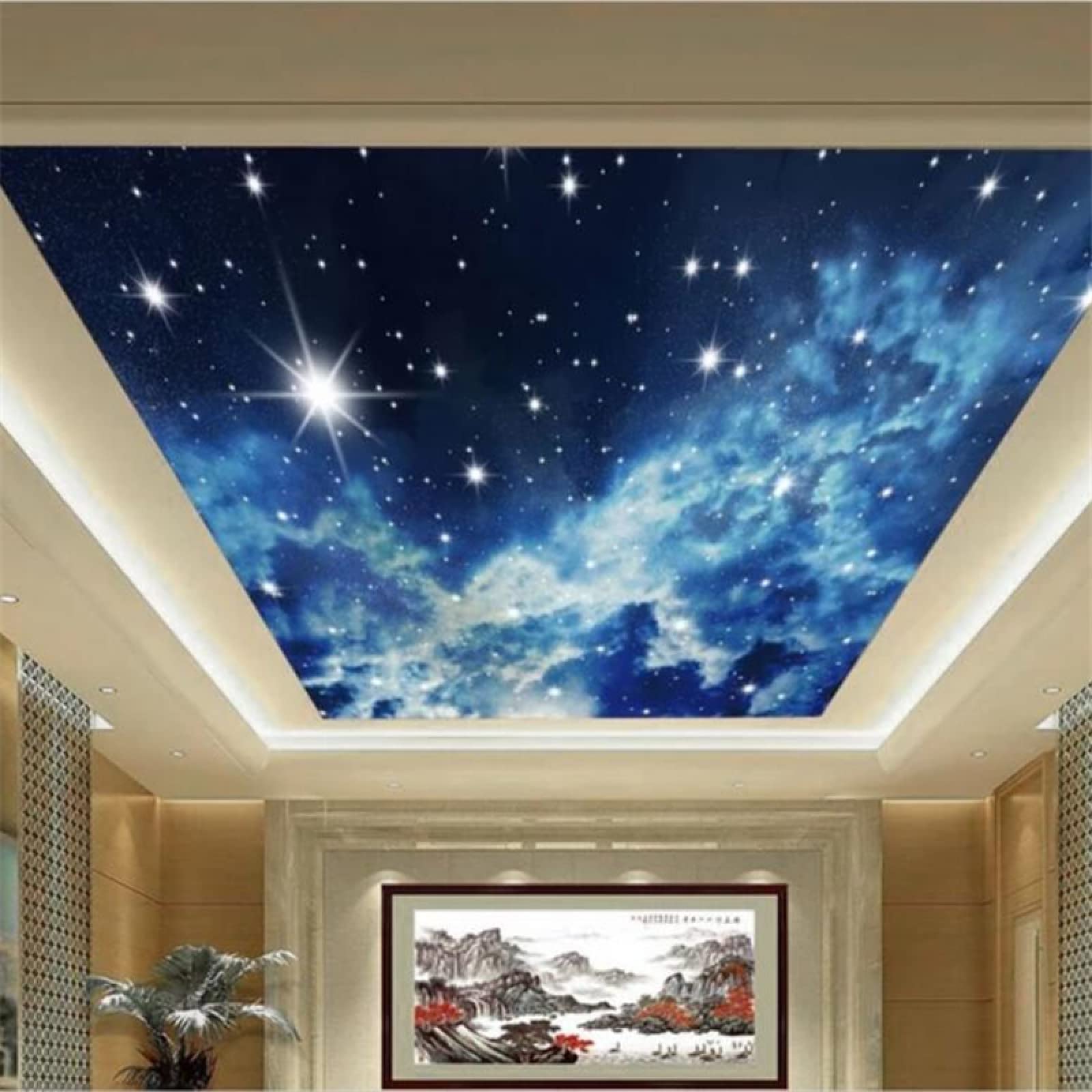 Papier peint de plafond 3D ciel étoilé autocollant pour salon et chambre