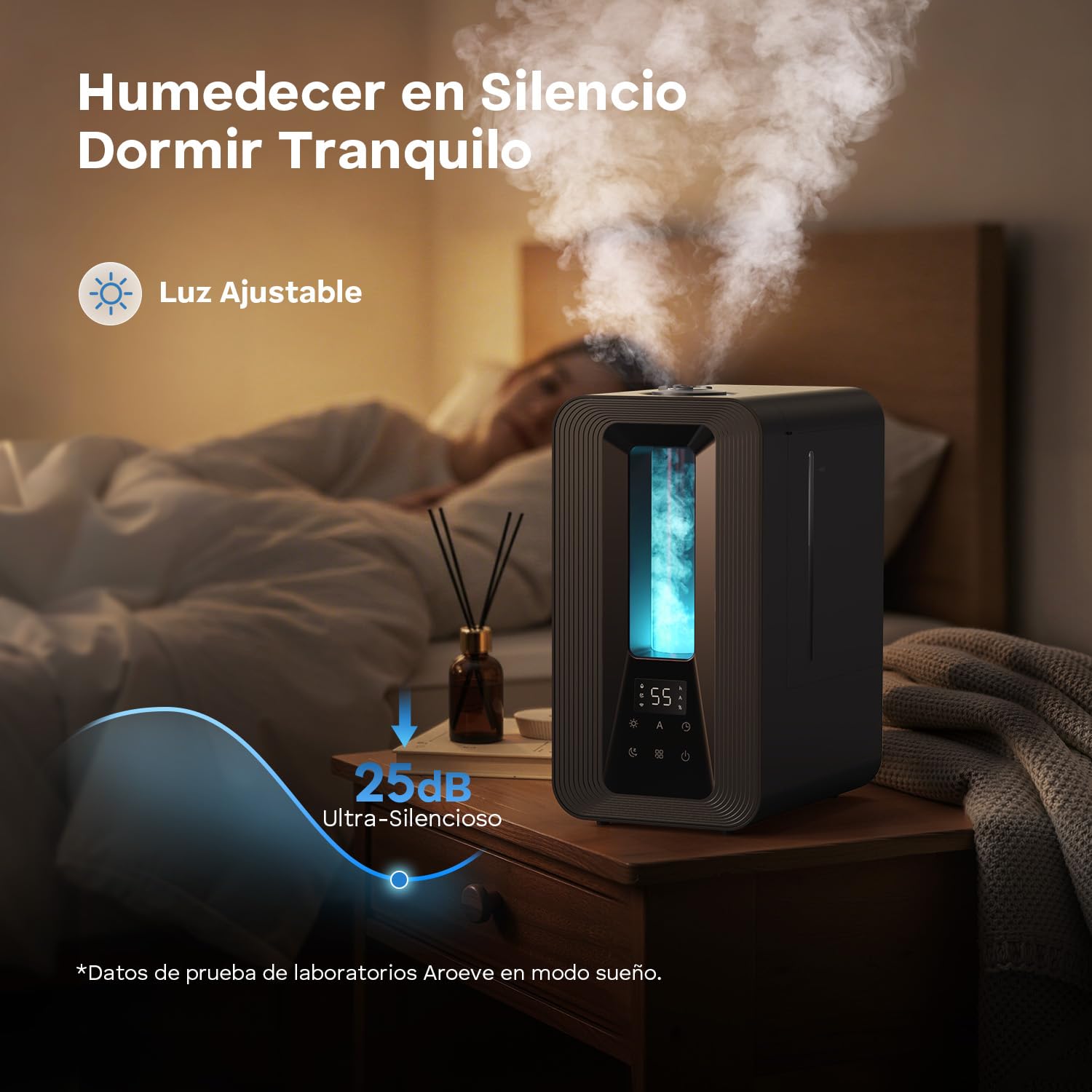 AROEVE Humidificador Ultrasónico 5L Niebla Fría con Higrostato Inteligente, 50H Duración, 25dB Silencioso