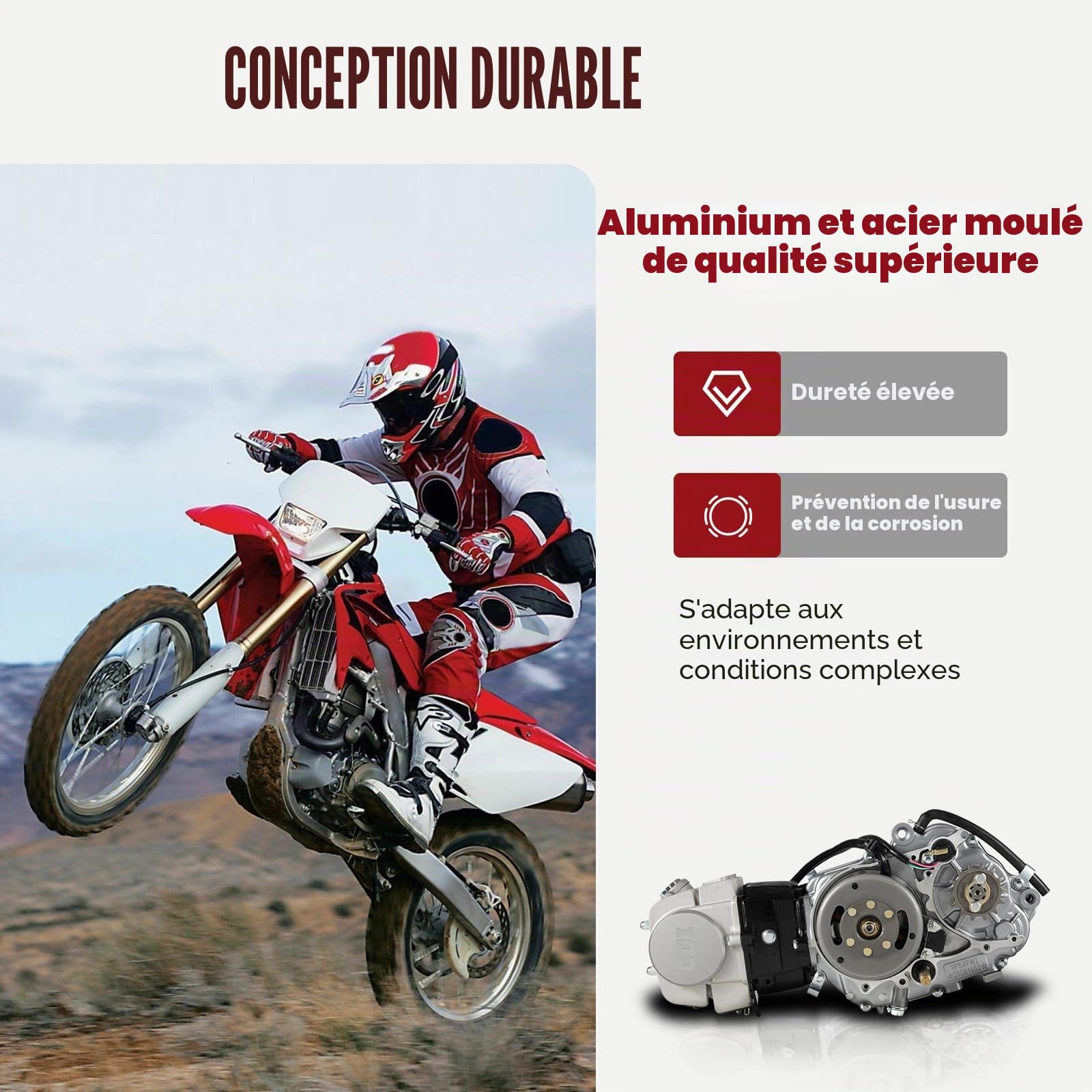 Moteur 125cc pour Dirt Bike Pitbike Cross 4 temps - Moteur à 4 vitesses 1-N-2-3-4 à faible consommation de carburant avec démarreur à pédale, moteur refroidi par air pour Dirt Bike CRF50 XR50 CRF70
