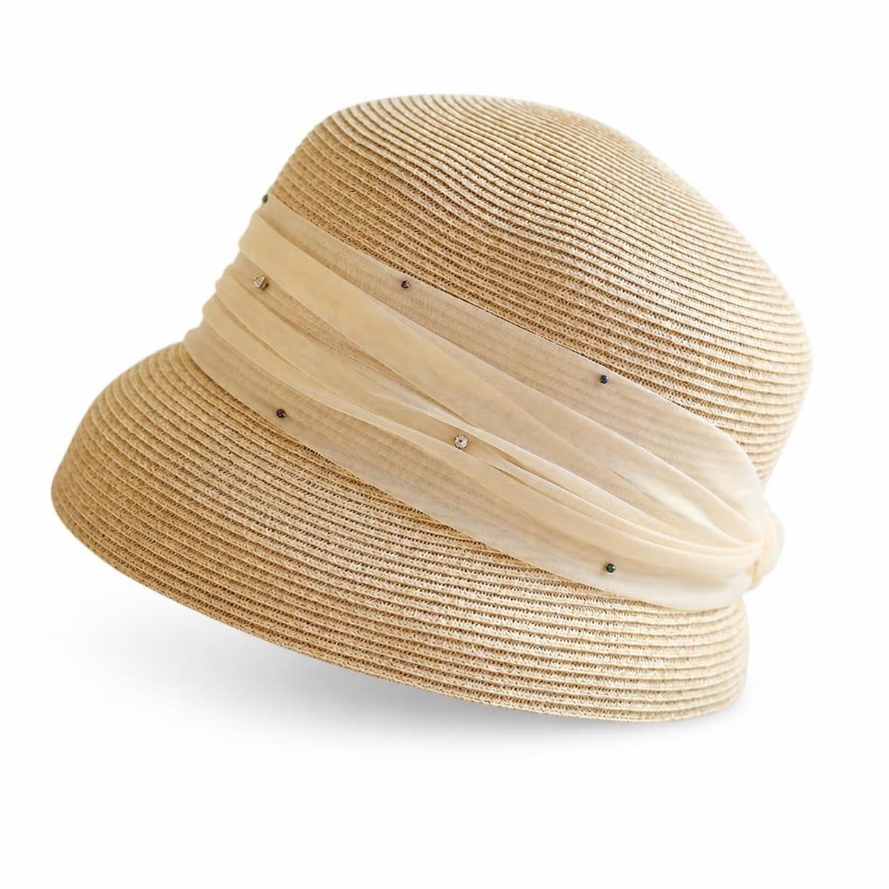 Chapeau Plage Pliable Femme, Chapeau Soleil Réglable pour la Plage et Les Vacances, pour l'été, Beige