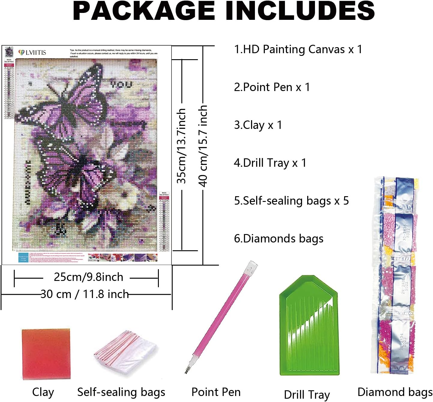 LVIITIS 5D Diamond Painting Butterfly Kits for Adults Full Drill,Diamond Arts Dots Kits for Adults Christmas Paint with Diamonds Gem,Pictures Arts Craft for Home Wall Decor(12x14inch)