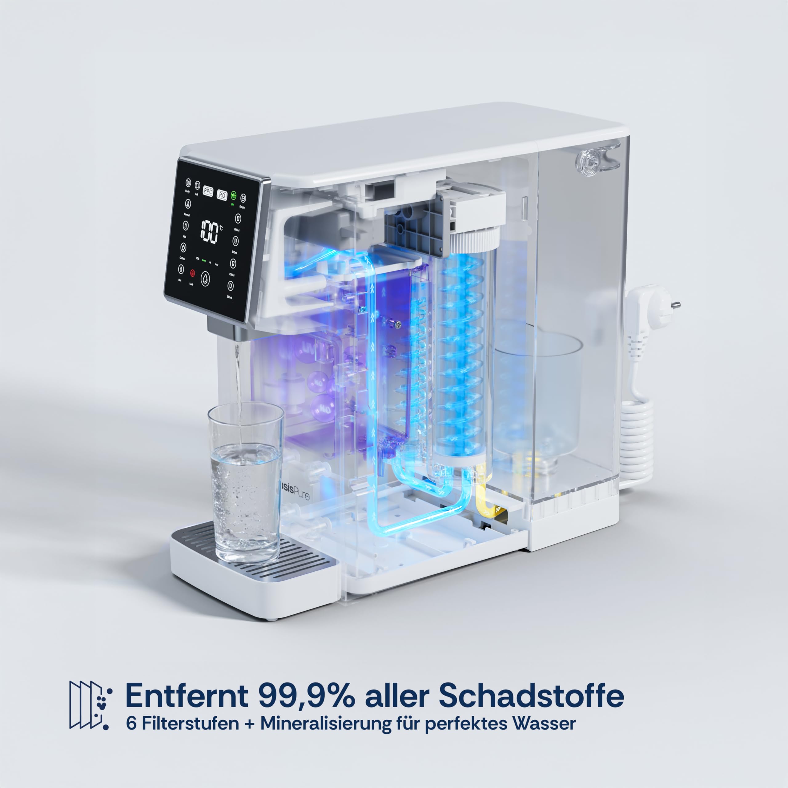 Flex Osmoseanlage Trinkwasser Auftisch Umkehrosmoseanlage 6L Wassertank Heißwasserspender 4 Temperaturstufen Kalkfilter