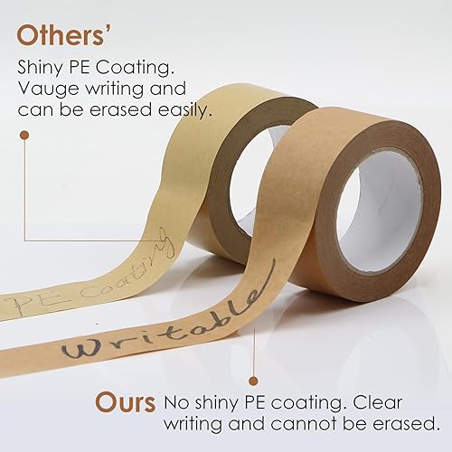Miniatura 5 de TooCust Cinta de papel marrón de 2 pulgadas x 55 yardas, cinta de envío marrón para escribir, cinta de cartón biodegradable, cinta de embalaje de