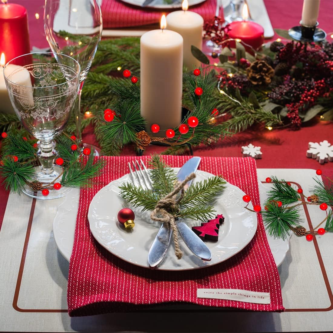 Olamtai Set of 4 Christmas Candle Holder, Small Christmas Wreath 4pcs, Candle Holders with Christmas Candle Rings, Matte Black Christmas Candle Holders for pillar candles, Christmas decorations indoor : Home & Kitchen