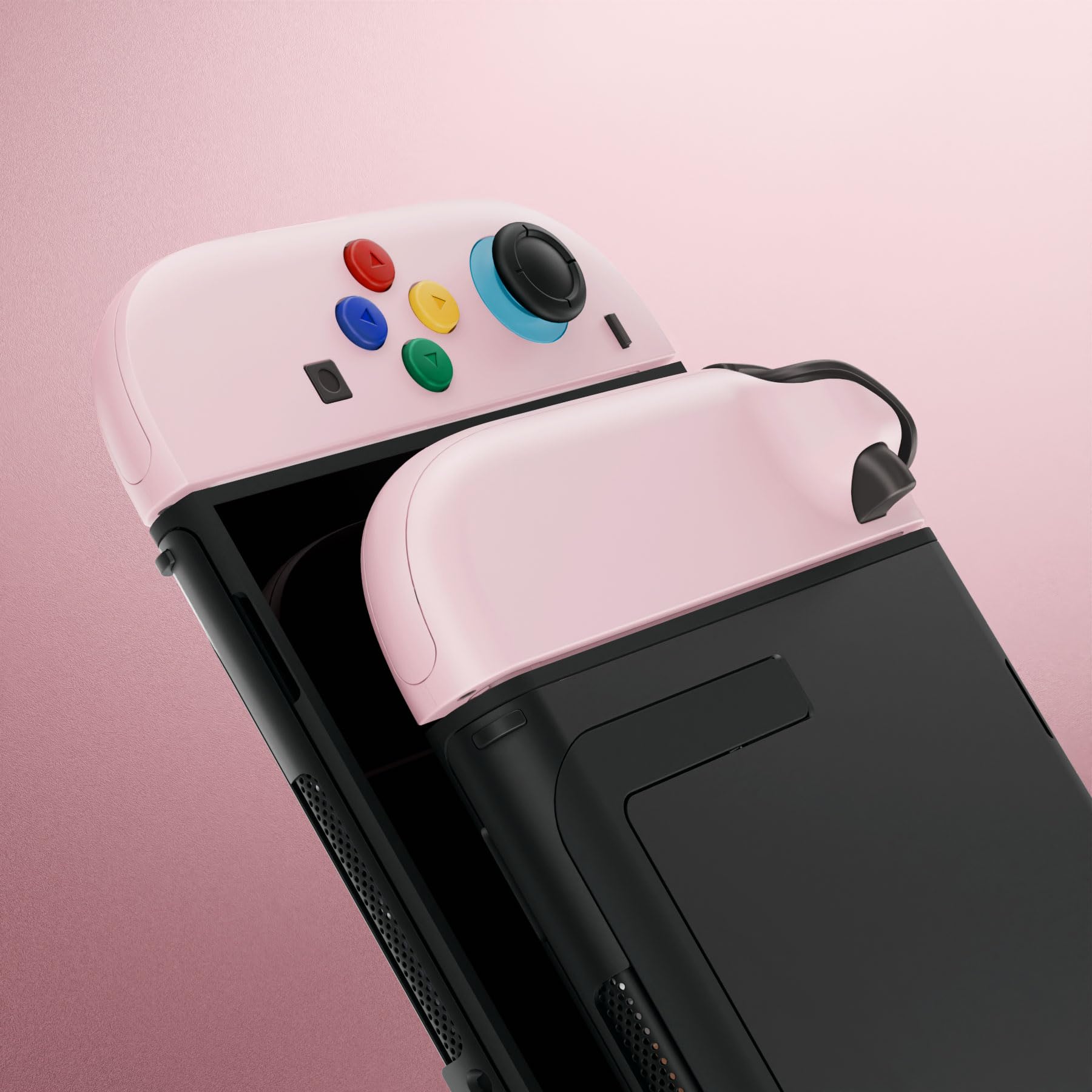 eXtremeRate DIY Carcasa de Agarre Reemplazo con Botones para Joycon 2, Kit Completo con Tiras Decorativas & Soporte Central & Herramientas para Nintendo Switch 2 - Versión Deluxe (Rosa)