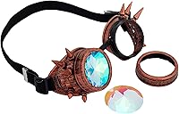 Vista 32 de Gafas de caleidoscopio retro con pinchos, gafas de cristal arcoíris steampunk estilo soldadura, gafas de cosplay punk