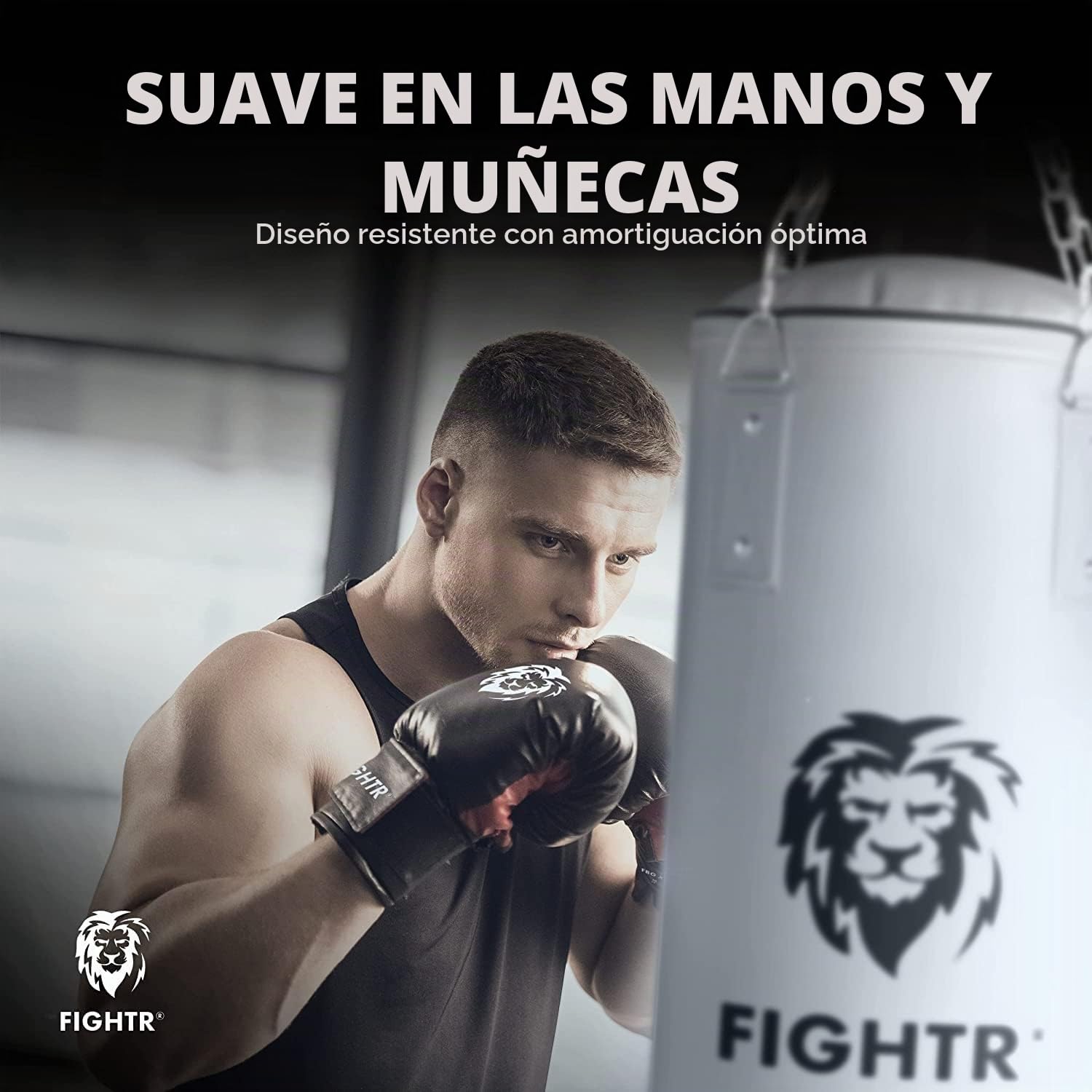 FIGHTR® Saco de boxeo relleno con cadena de acero de 4 puntos para boxeo, kickboxing, MMA, Muay Thai