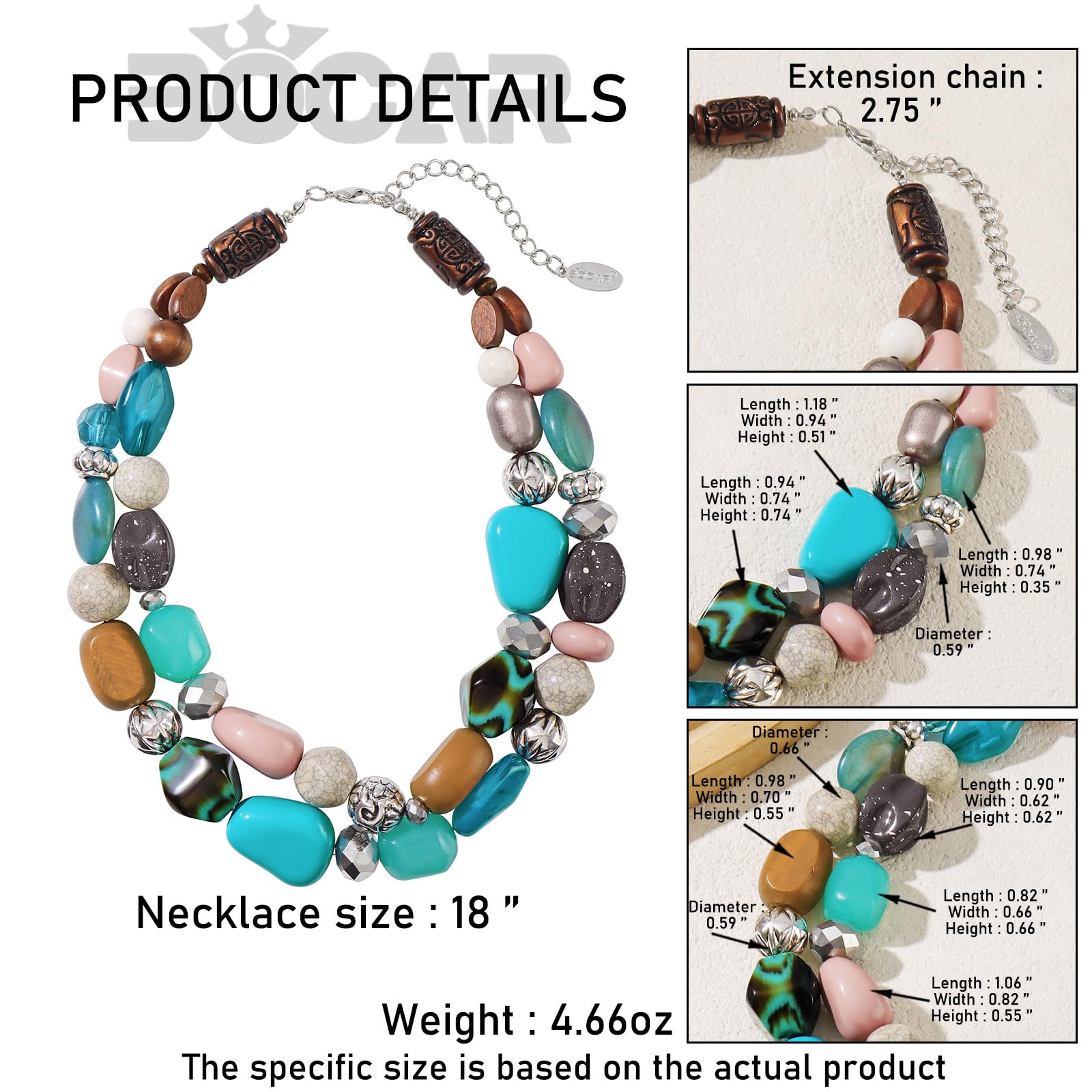 Bocar Collier 2 rangs à grosses perles Pour femme