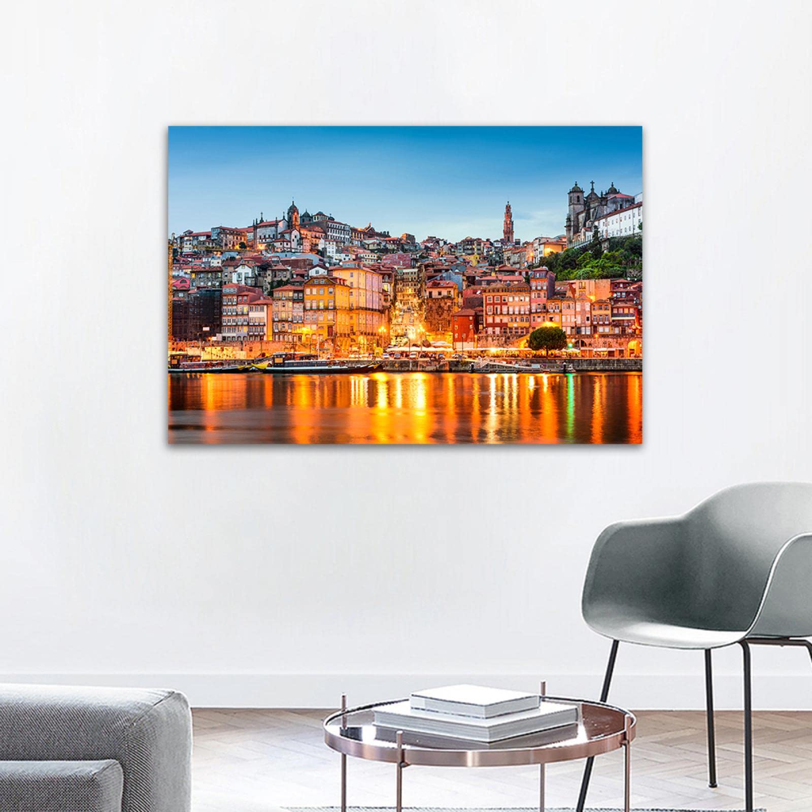 Panorama Gemälde Druck auf Leinwand,Gebäude am Meer Nachtansicht,Stadtbild Leinwanddruck,Moderne Poster und Drucke,Leinwandbild Landschaftsbild für Büro Dekoration 50x75cm(20x30in) Rahmenlos
