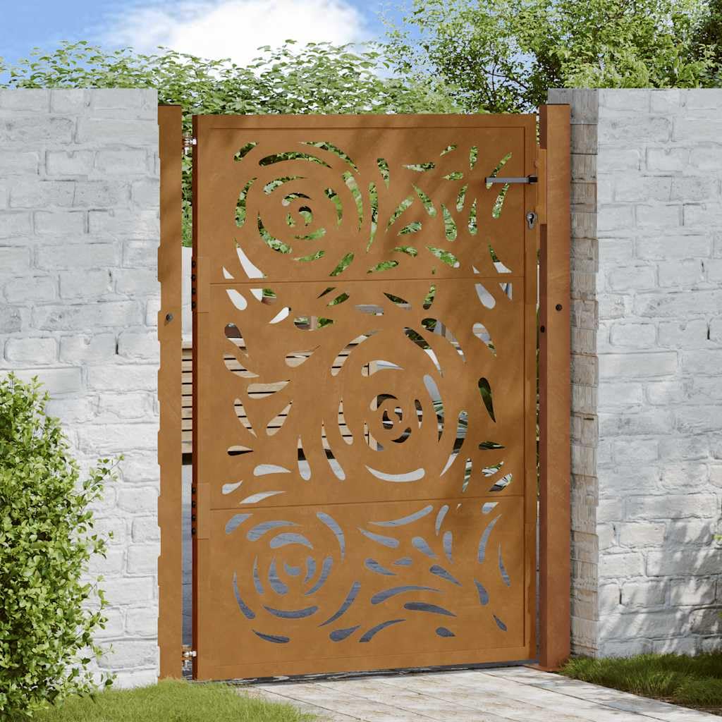 Refined Gartentor Zauntor Outdoor Tor Eisentor Sicherheitstor Einfahrtstor Metall Zaunto 105x130 cm Wetterfester Stahl Flammen-Design