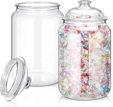 Nuogo 2 Pcs 1 Gallon 128 oz Candy & Cookie Jar Plastic Jars with Lids Decorative Apothecary and Candy Buffet Container Clear Airtight Food Storage Canister Classic Style