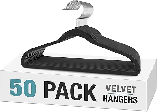 BROOKSTONE Paquete de 50 ganchos de terciopelo antideslizantes gancho giratorio de 360 ligero y delgado fuerte y duradero diseño que ahorra espacio