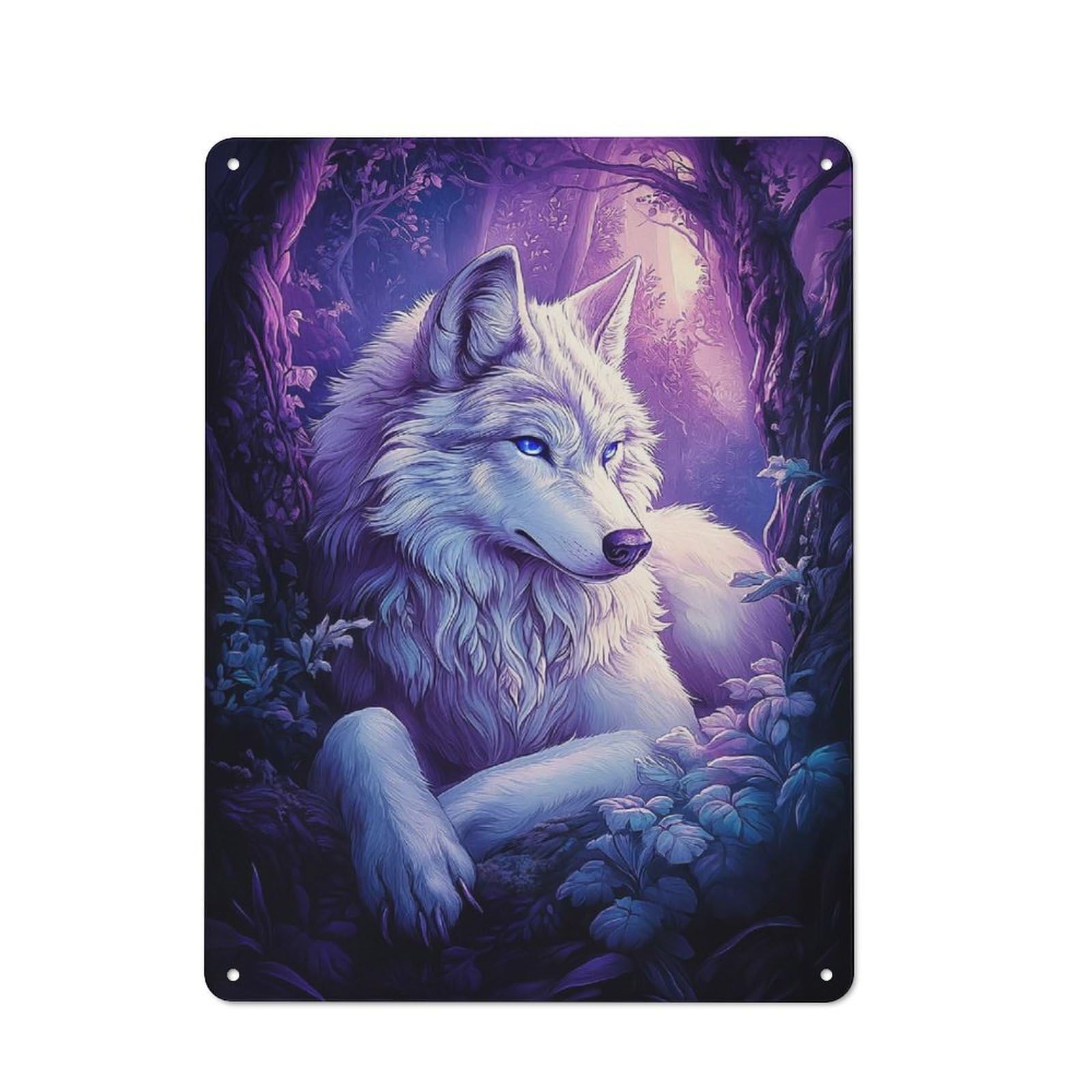 Junmoney Style-1 White Wolf In Forest Retro Tin Wall Plaque 40X30cm For Guest Room Or Hallway, For Vintage Wall Decor Fans, For Themed Room Decoration