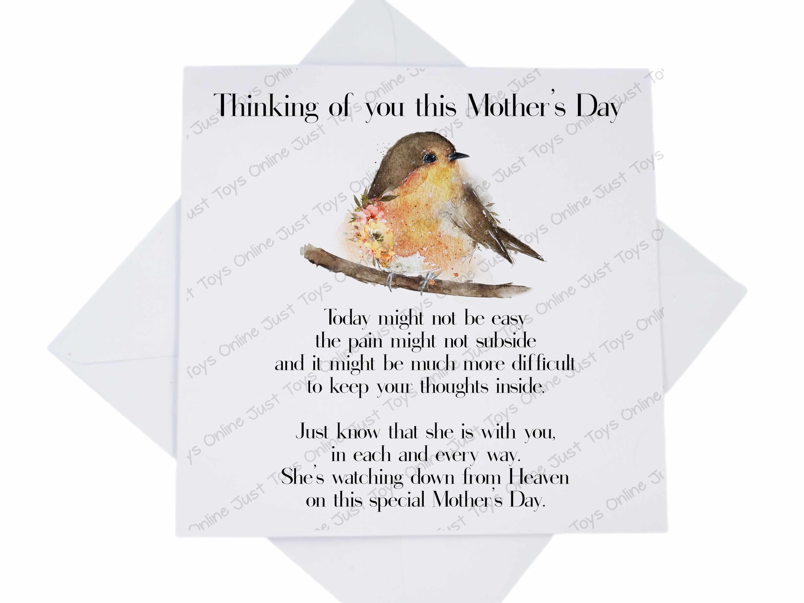 Thinking of You on Mothers Day Card, First Mothers Day Without Mum Card with Poem, Loss of Mum, Robin Card (Not Personalised)