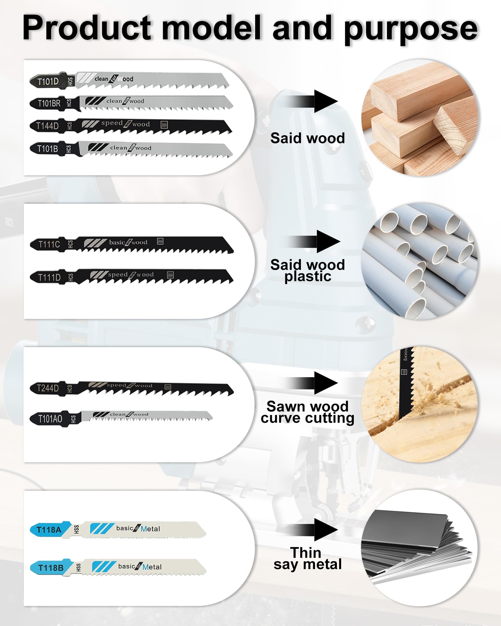 Set de 60 Hojas Sierra de Calar – Hojas T-Shank para Madera, Plástico y Metal, Hojas Sierra de Calar para Madera, Hojas Largas con Práctico Estuche de Almacenamiento