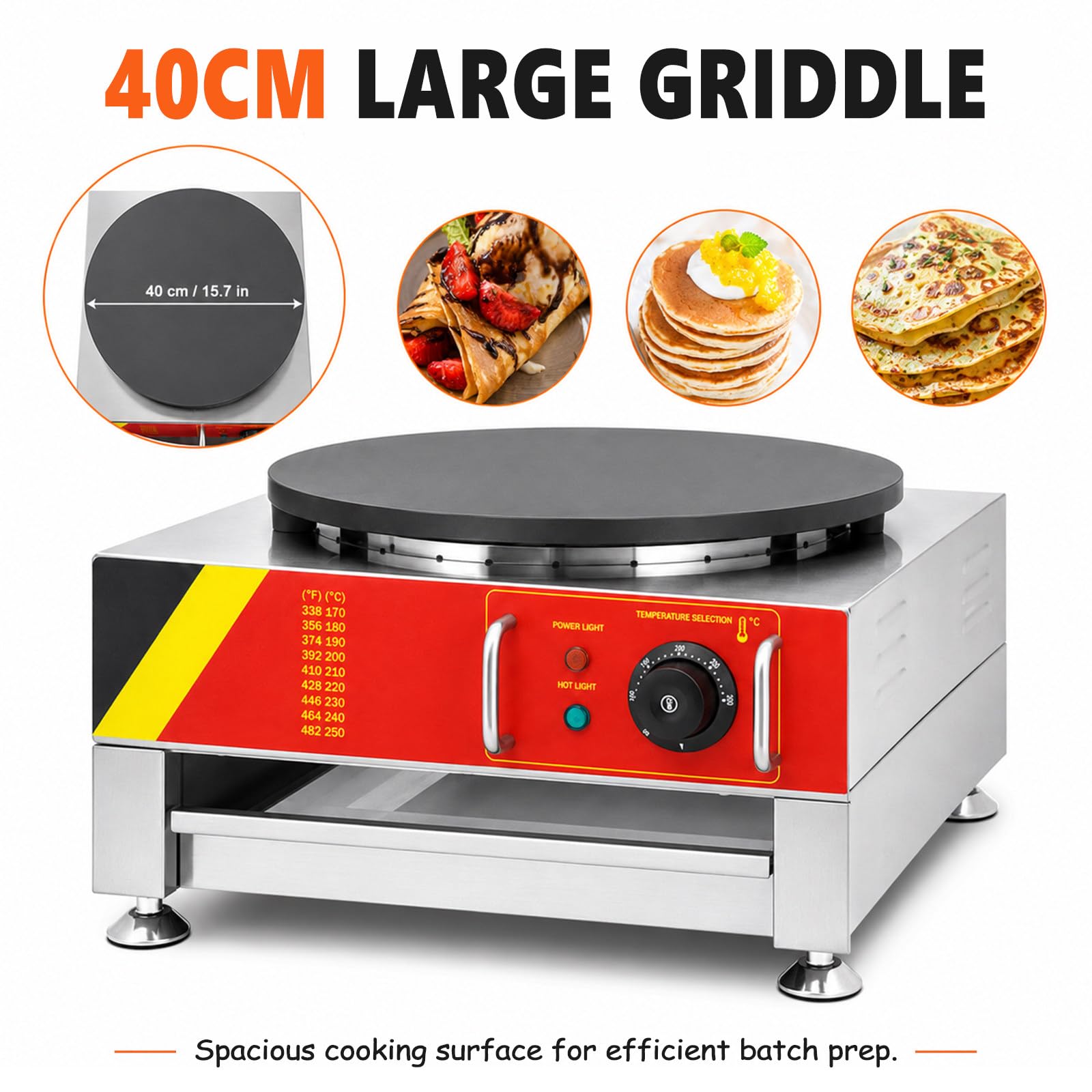 Crêpier Électrique Commercial 220V, Plaque à Crêpes de 16 Pouces