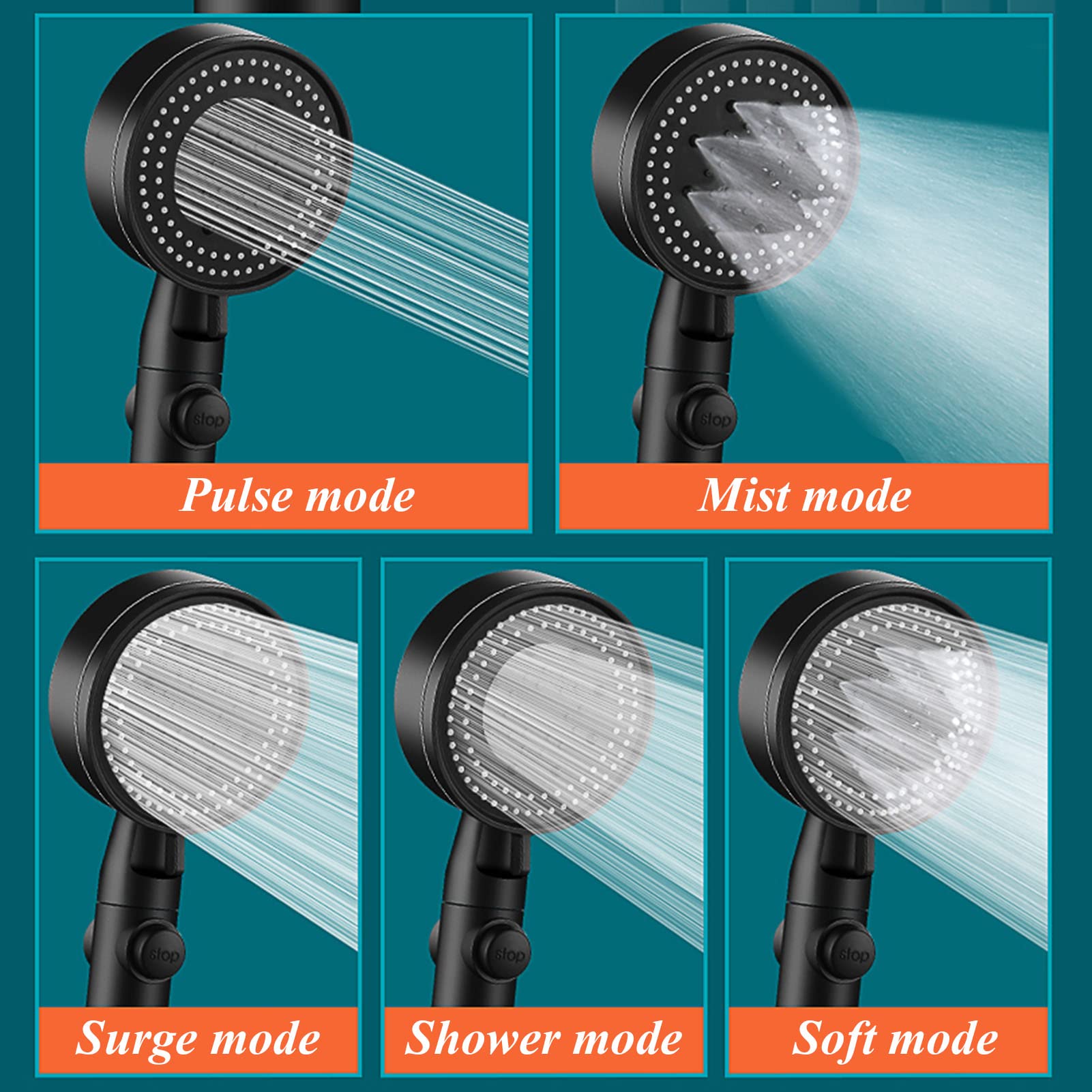 Cabezal de Ducha con 5 configuraciones de Modo, Cabezal de Ducha Grande de Lujo con rociador de Mano, Cabezal de Ducha de Alta presión para baño