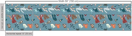 Miniatura 3 de Ambesonne Tela de moda de The Yard, ilustración de varios hombres y mujeres secado después de un lavado, tela decorativa para tapicería y detalles