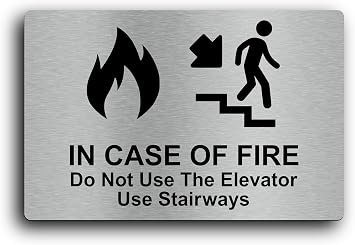 Fire Safety Sign - "In Case Of Fire Do Not Use The Elevator Use Stairways" - Aluminium, UV Printed, Self-Adhesive, Interior/Exterior Use, Fire Exit Direction Extra Large