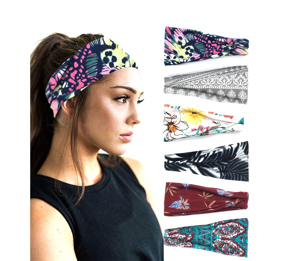 PLOVZ 6 Pack Women's Yoga Running Headbands Sports Workout Hair Bands (Set 9)
