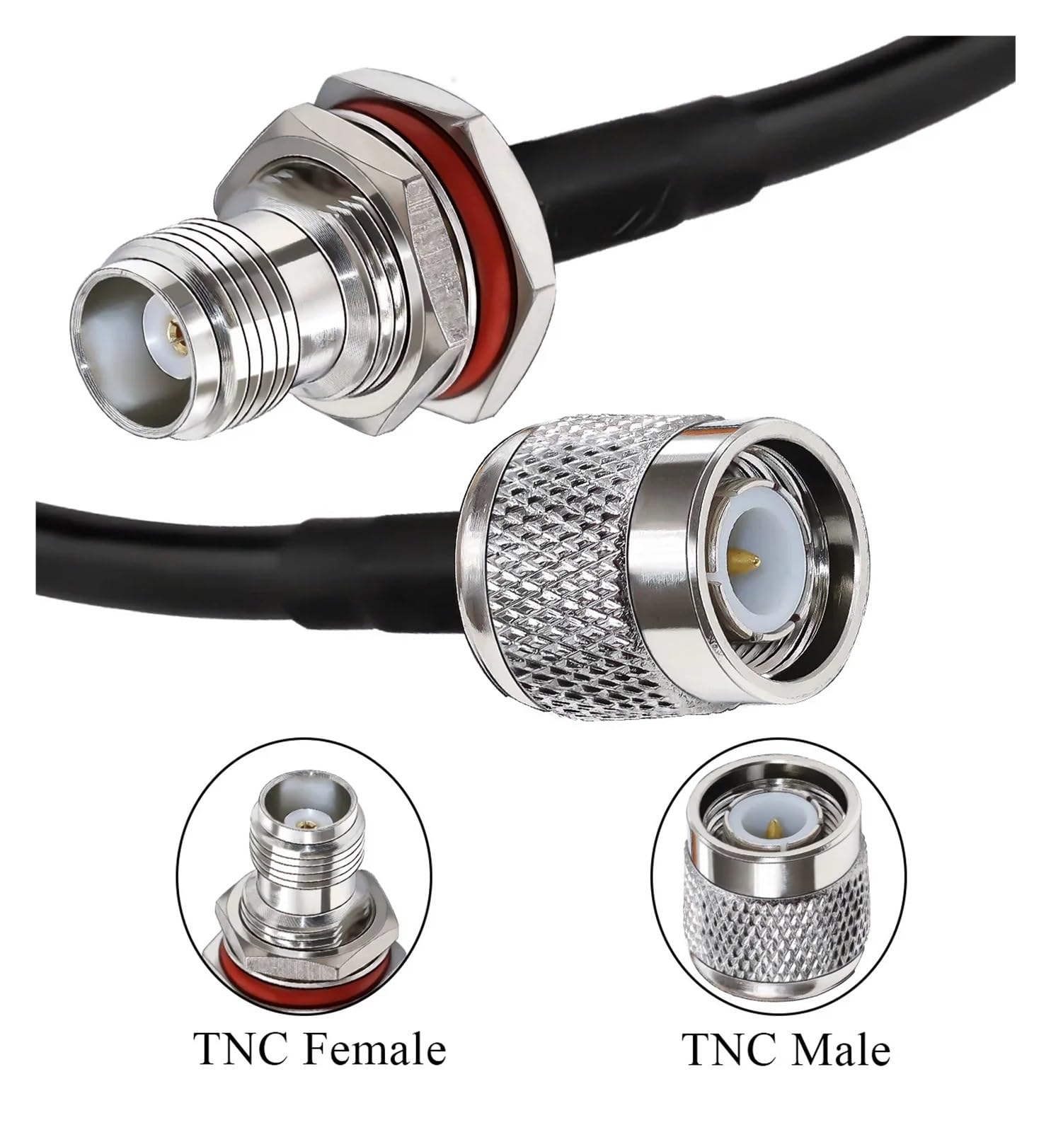 Kabel połączeniowy RG58, wtyk męski TNC do gniazda antenowego WiFi, przedłużacz koncentryczny o niskiej stratności, 30 cm, 50, 1 m-5 m(6.6ft (2M))