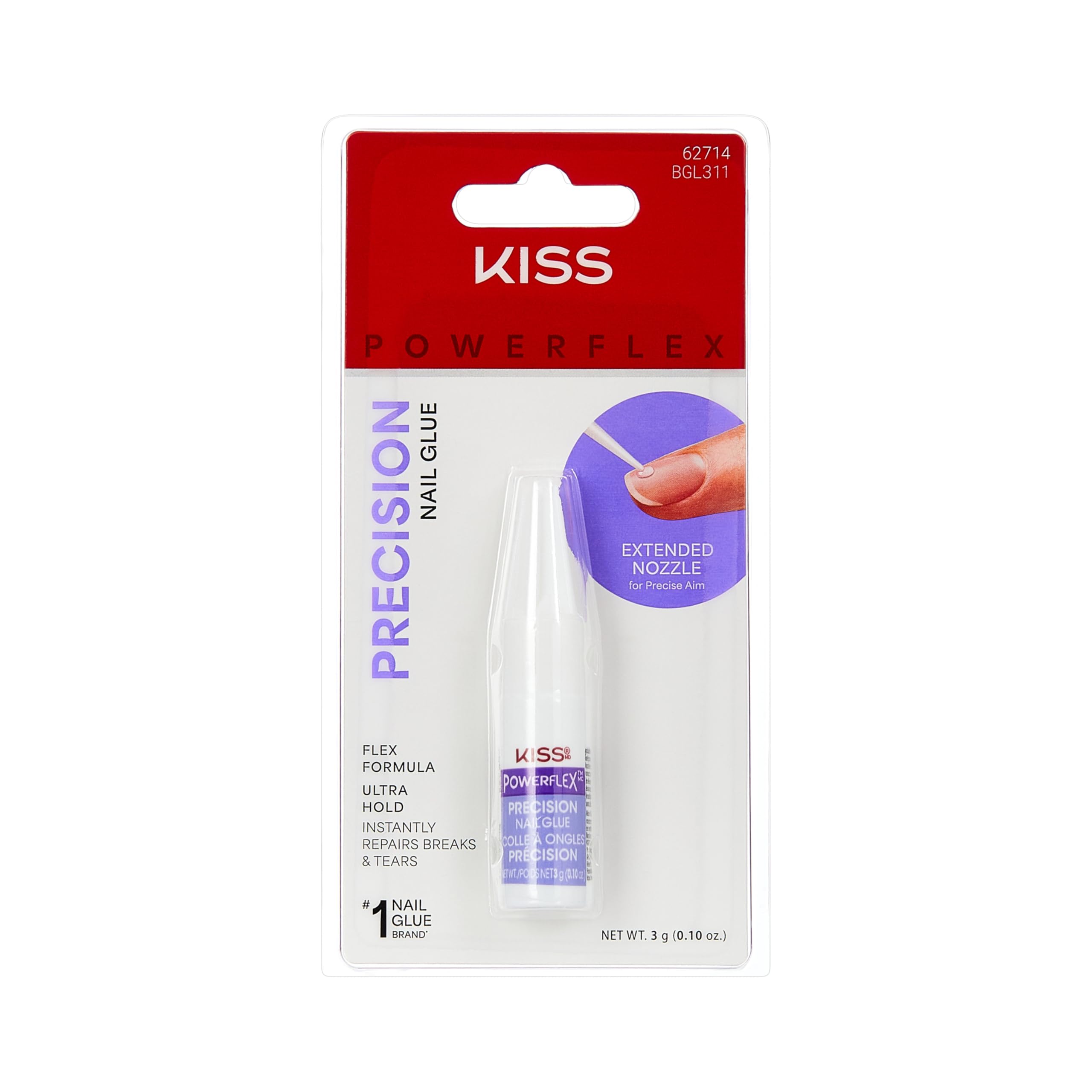 KISS Powerflex Precision Nail Glue, Instant Drying Nail Adhesive Bonds In Seconds, Ultra Hold Flex Formula, Point Tip Nozzle For Perfect Application of Artificial Nails & Natural Nail Repair, 0.10 Oz.