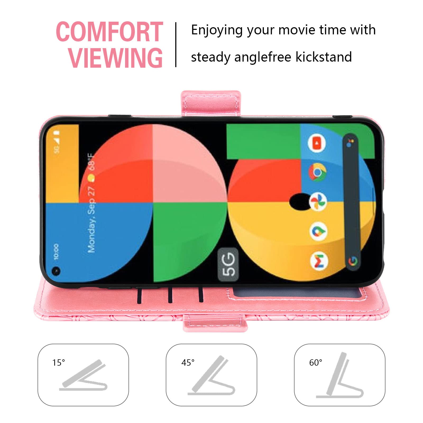 Custodia Portafoglio Asuwish Per Google Pixel 5 Con Pellicola In Vetro Temperato – Pelle PU Con Slot Carte E Supporto, Blu - 2